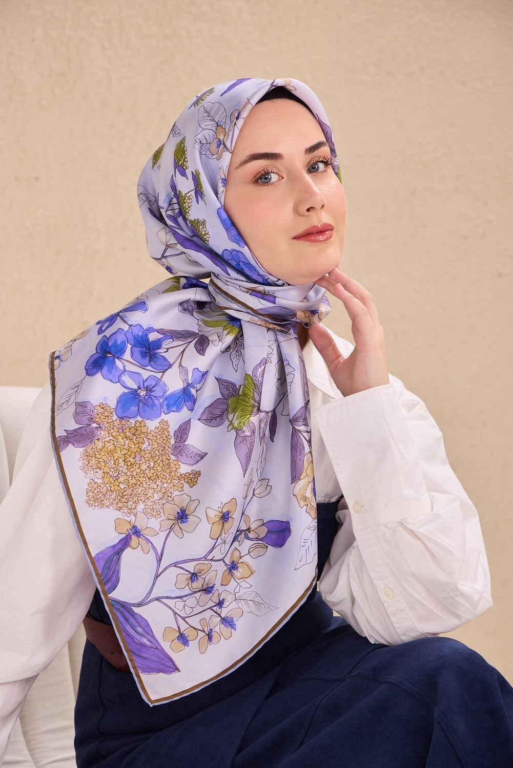 Silk Home Twill Ipek Eşarp Çiçek Rüyası Lila 90X90
