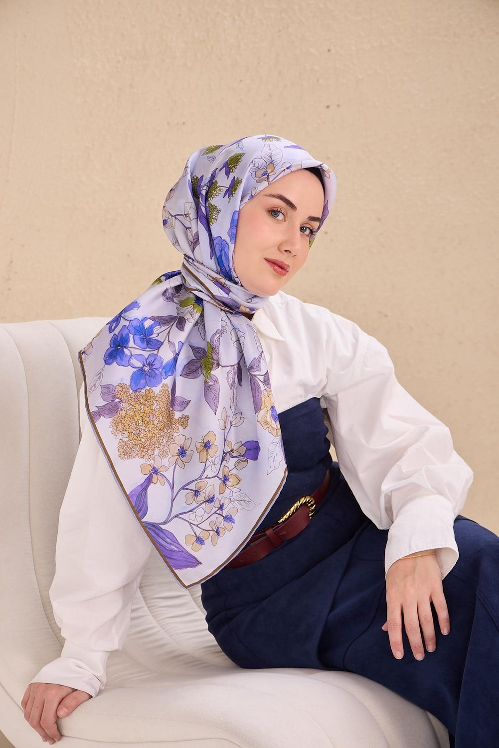 Silk Home Twill Ipek Eşarp Çiçek Rüyası Lila 90X90 görsel 2