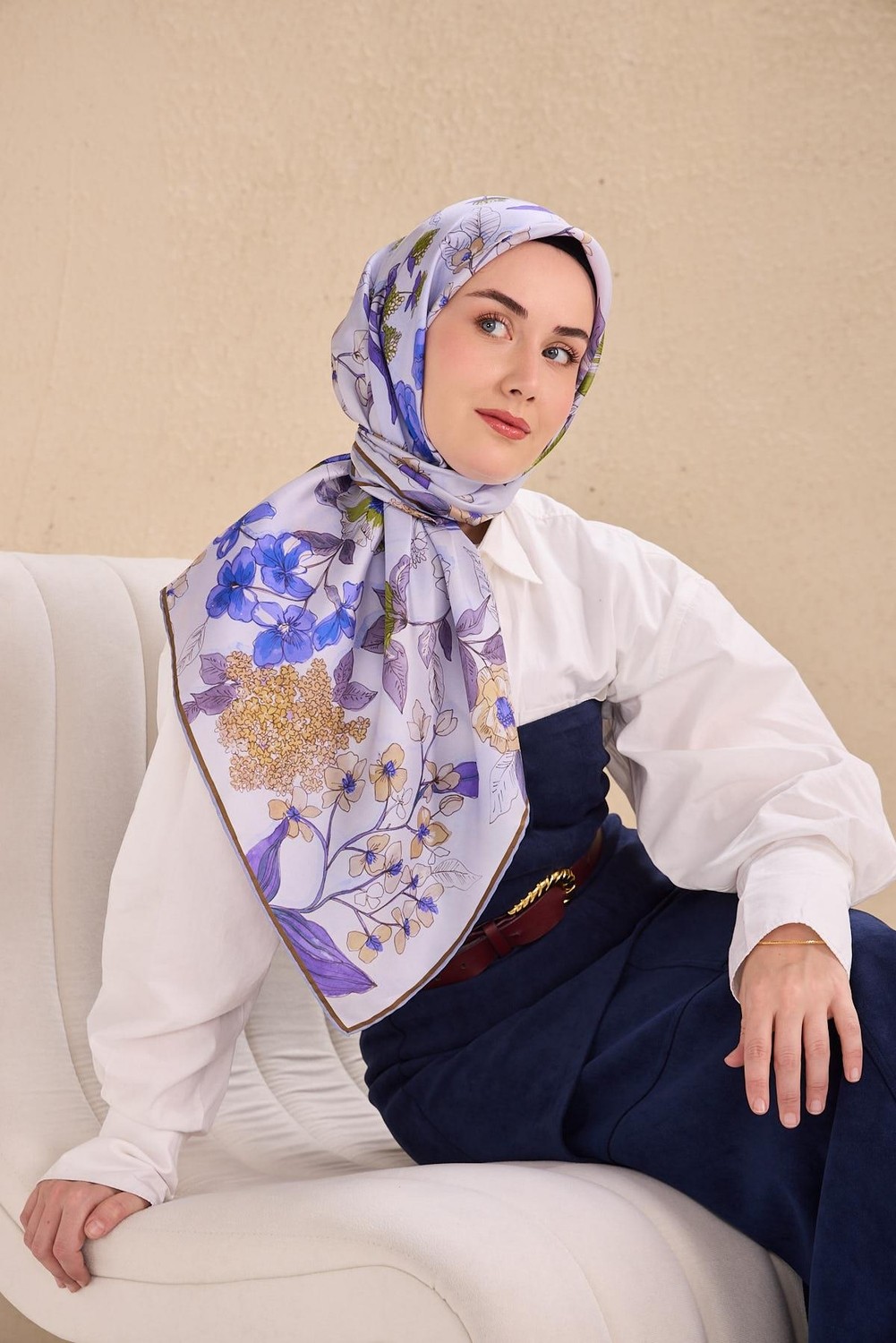 Silk Home Twill Ipek Eşarp Çiçek Rüyası Lila 90X90 görsel 3