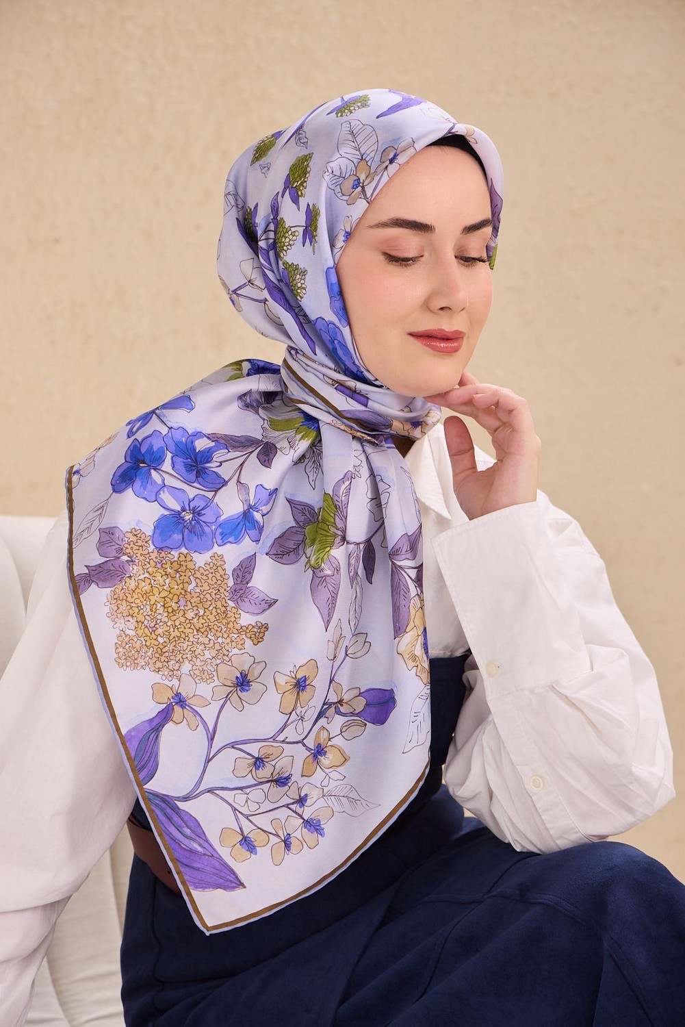Silk Home Twill Ipek Eşarp Çiçek Rüyası Lila 90X90 görsel 4