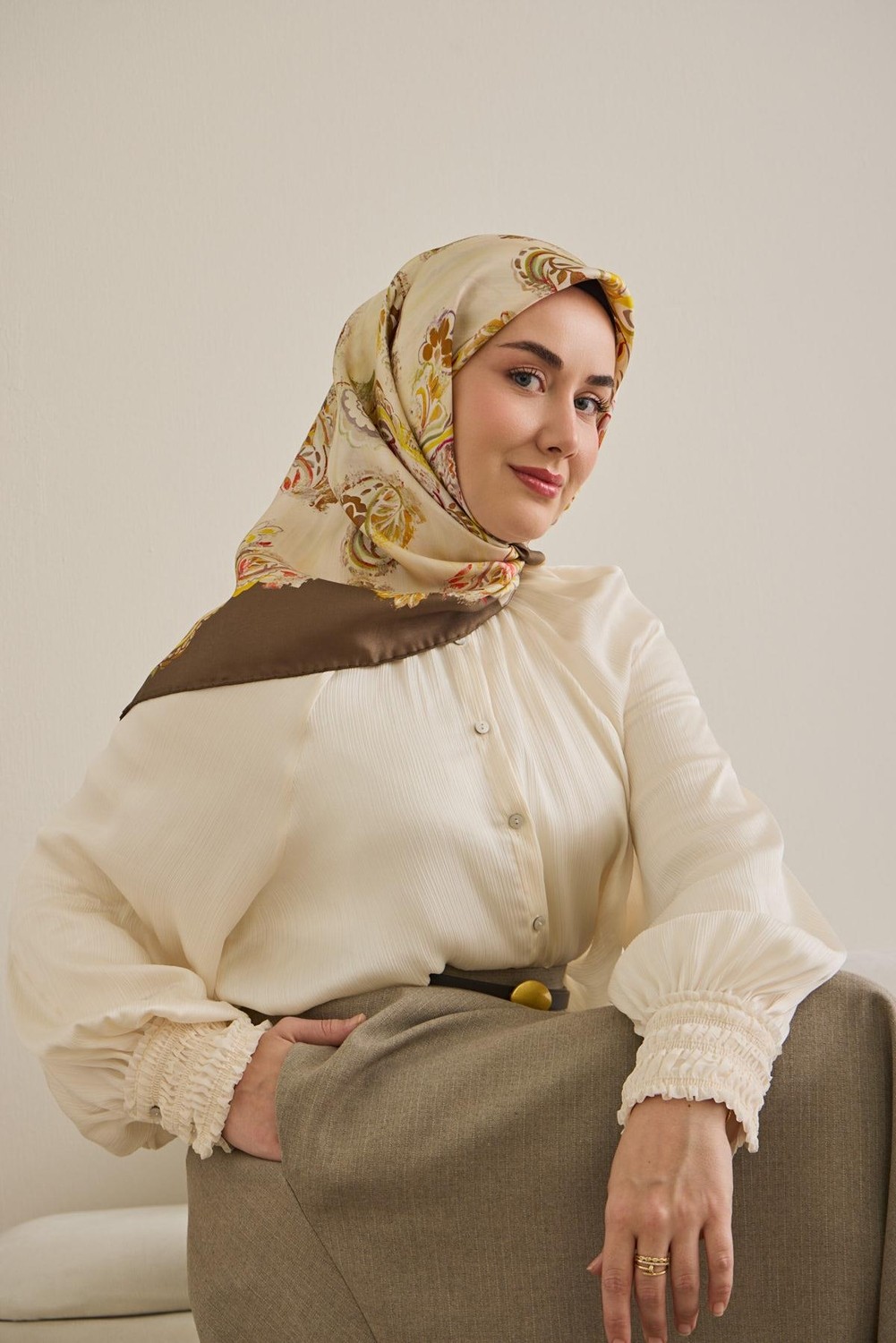 Silk Home Twill Ipek Eşarp Şal Desen Butter Yellow 90X90