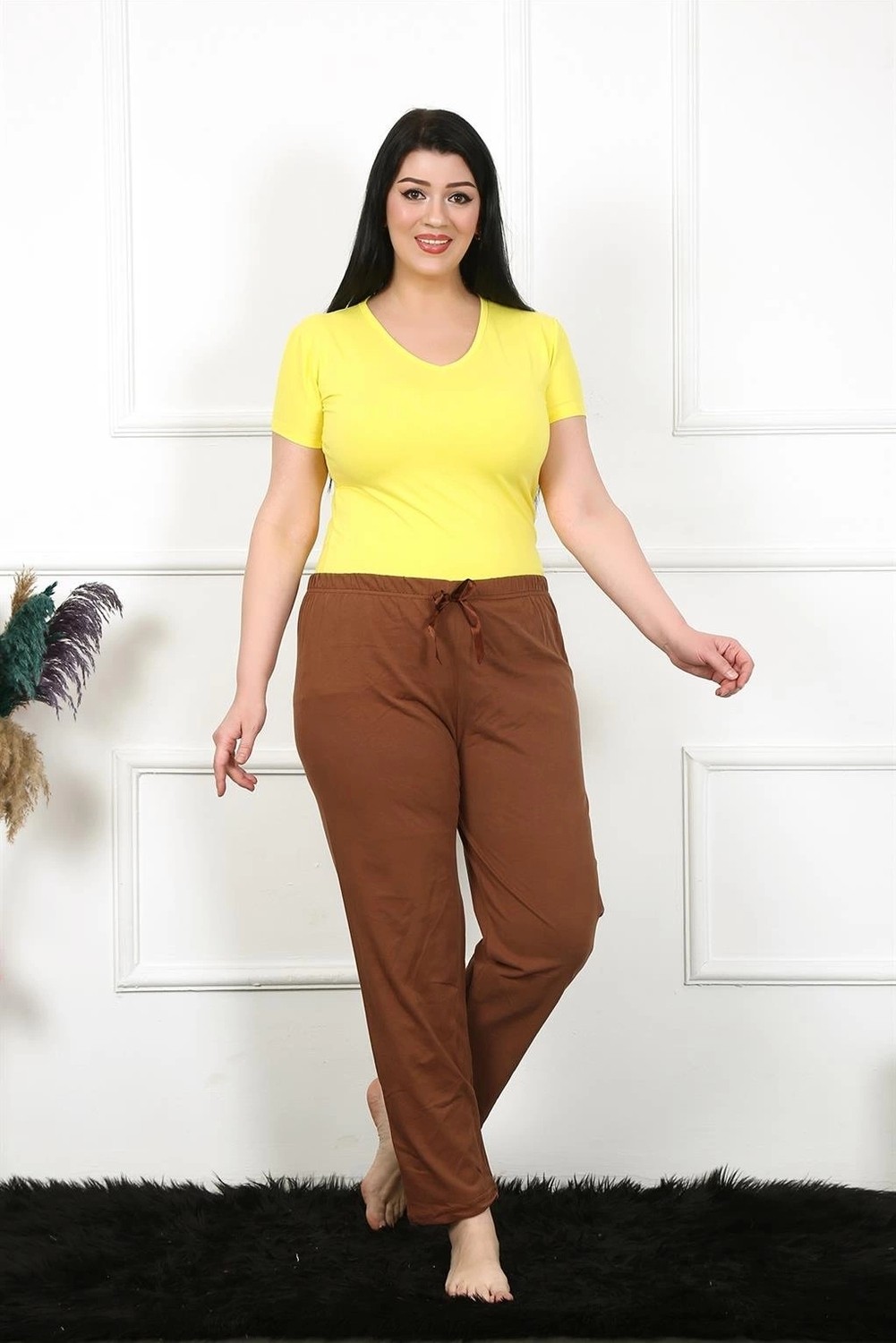 Melonika Kadın Pamuklu Büyük Beden Alt Pijama Kahve Çmş görsel 3