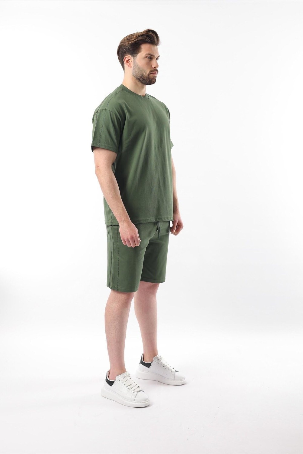 Esranın Dünyası Madmext Haki Overfit Baskılı Erkek Şort T-Shirt Takım E7302,HAKI M görsel 4