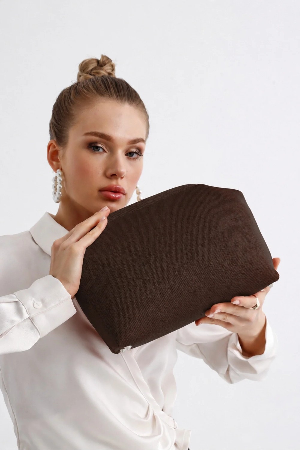 Heybes Kadın Kahverengi Askılı Clutch Portföy El Çantası görsel 8