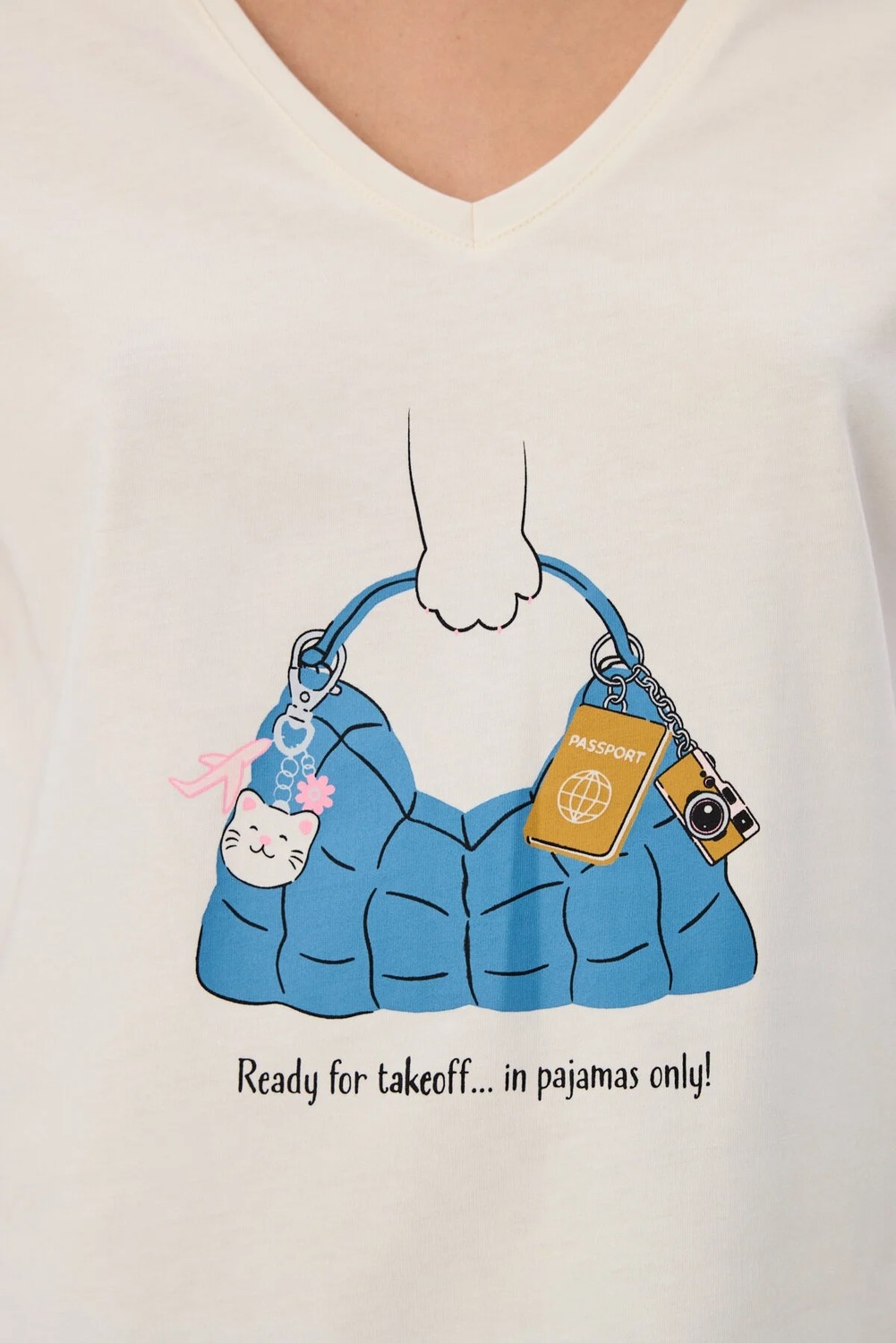 Penti Mavi Pajamas Only Aksesuar Desenli Pantolon Kısa Kollu Pijama Takımı görsel 3