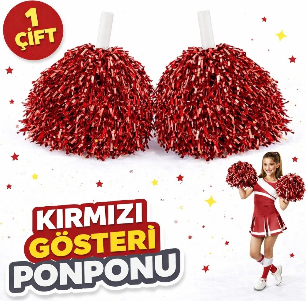 Die Grup 1 Çift ( 2 Adet ) Kırmızı Renk 23 Nisan 19 Mayıs 29 Ekim Okul Gösteri Ponponları