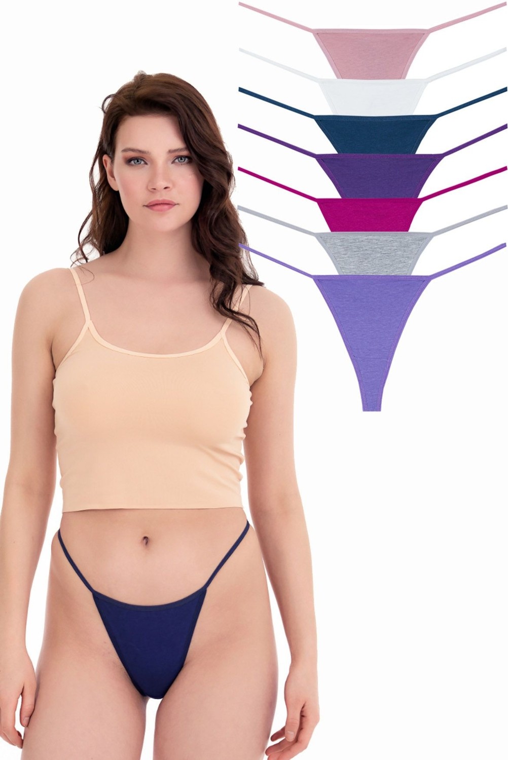 Sensu Kadın Ipli Brazilian Tanga 7'li Külot Set Karışık Renkler KTS3022
