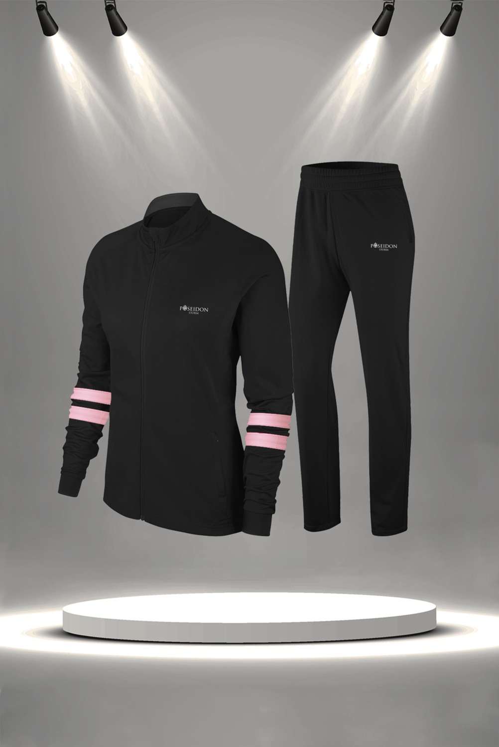 POSEIDON STORM Büyük Beden Kadın Siyah Supra Penye Kumaş Özel Tasarım Eşofman Takımı (4XL-10XL)