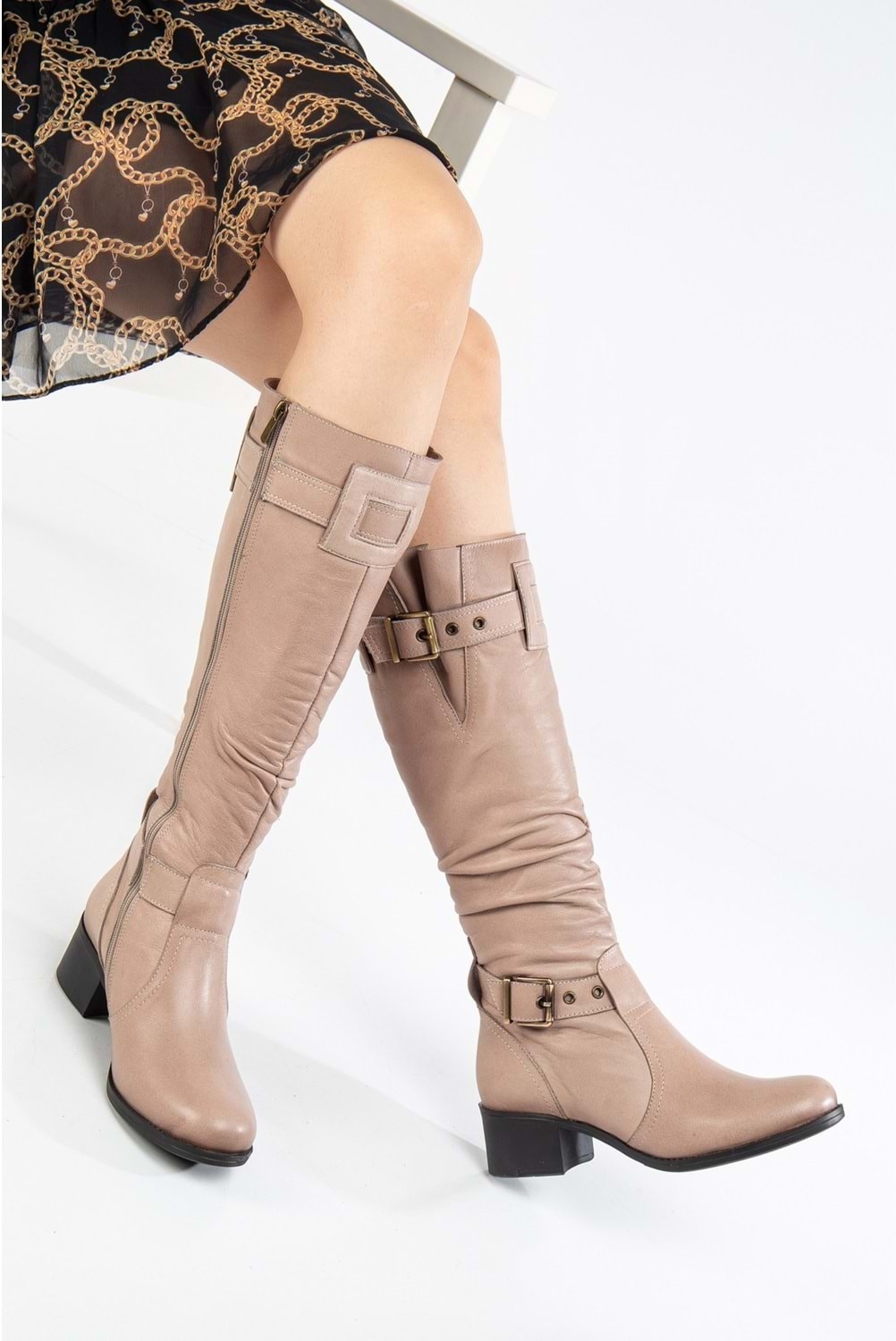 Analin Shoes Kadın Hakiki Deri Körüklü Ayarlanabilir Tokalı Çizme - Kahve
