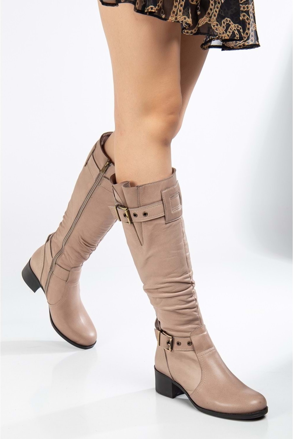 Analin Shoes Kadın Hakiki Deri Körüklü Ayarlanabilir Tokalı Çizme - Kahve görsel 6