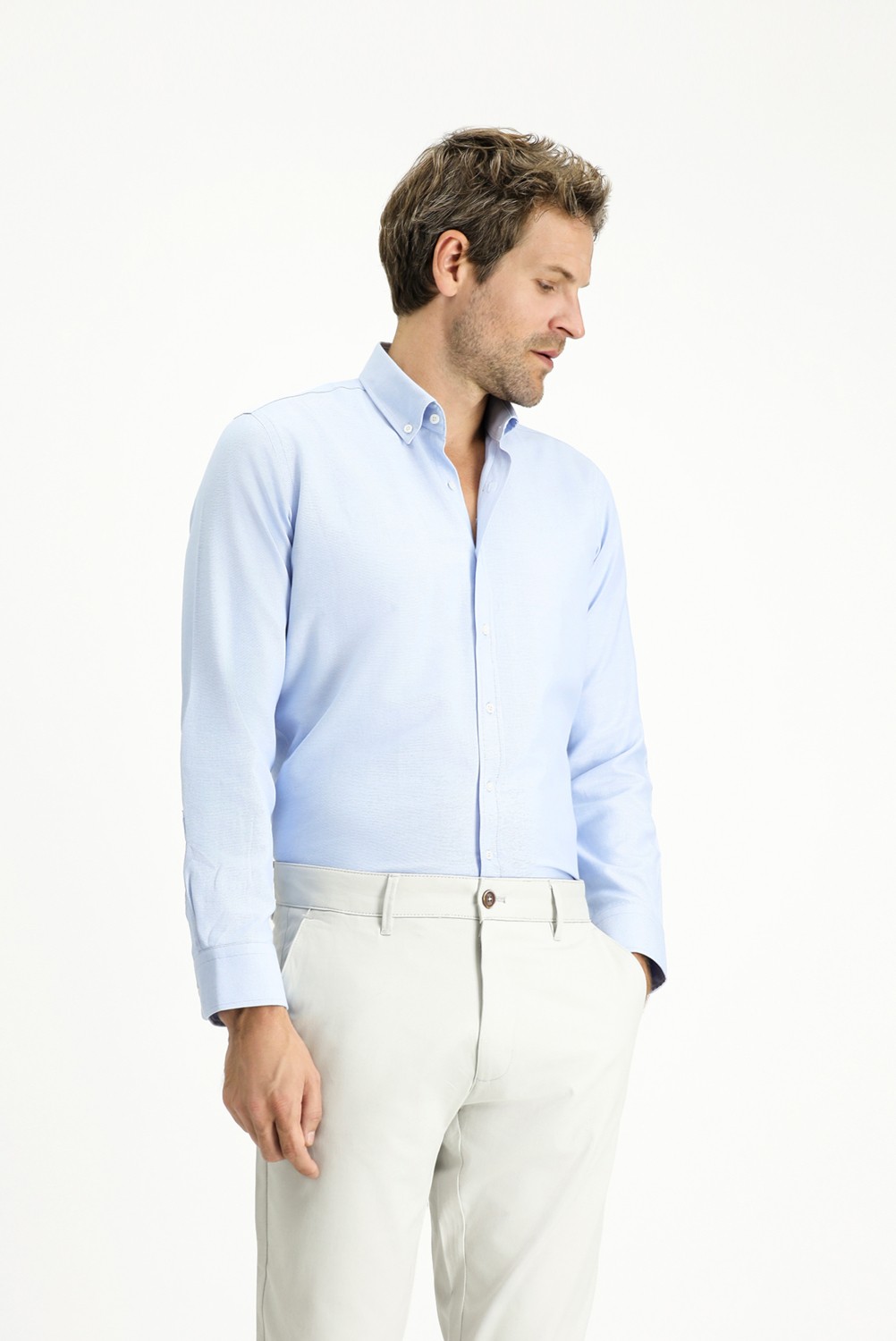 Kiğılı Uzun Kol Slim Fit Düğmeli Yaka Pamuklu Kolay Ütülenebilir 4 Mevsim Oxford Gömlek