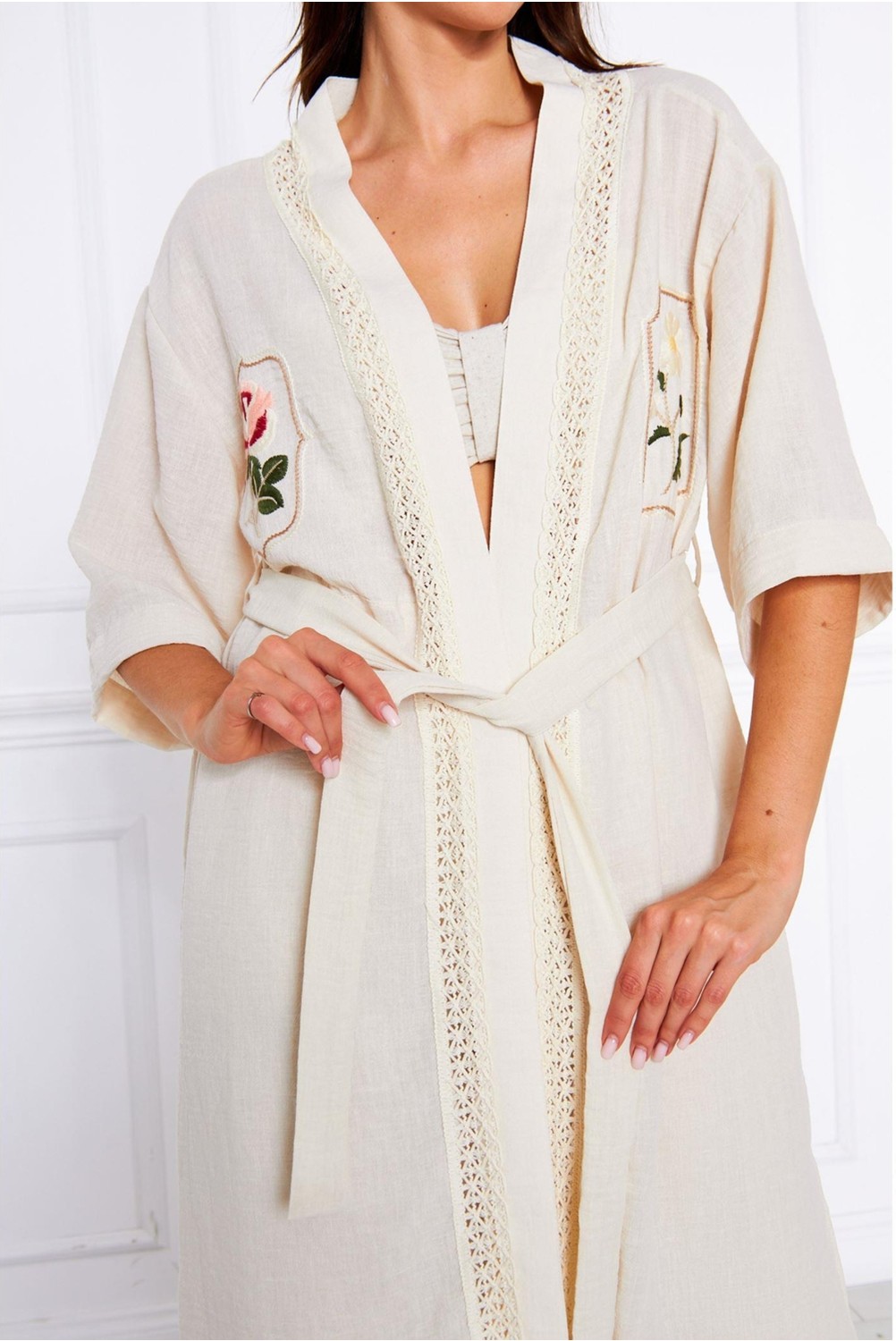 Tiffany & Tomato Yakası Dantelli Nakışlı Kimono görsel 5