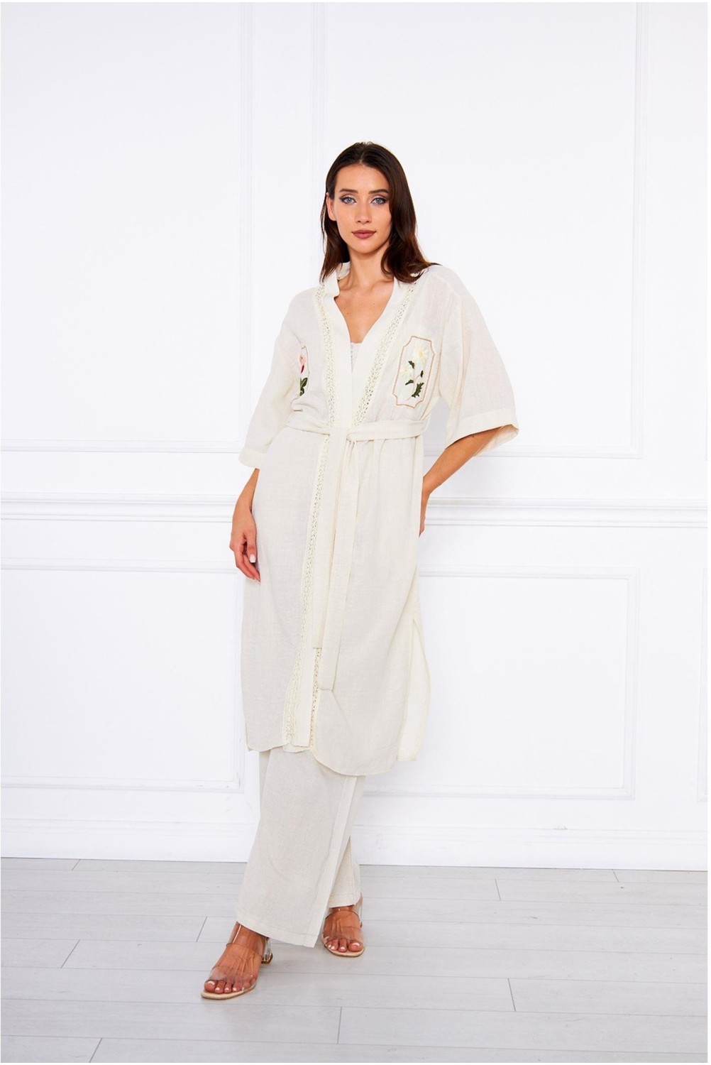 Tiffany & Tomato Yakası Dantelli Nakışlı Kimono görsel 6