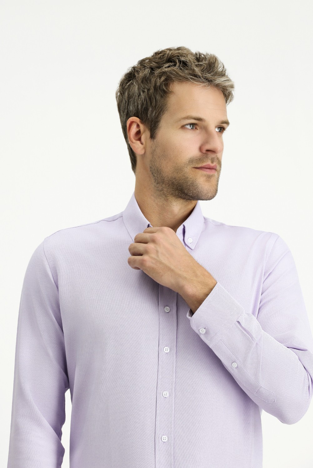 Kiğılı Uzun Kol Slim Fit Düğmeli Yaka Pamuklu Kolay Ütülenebilir 4 Mevsim Oxford Gömlek