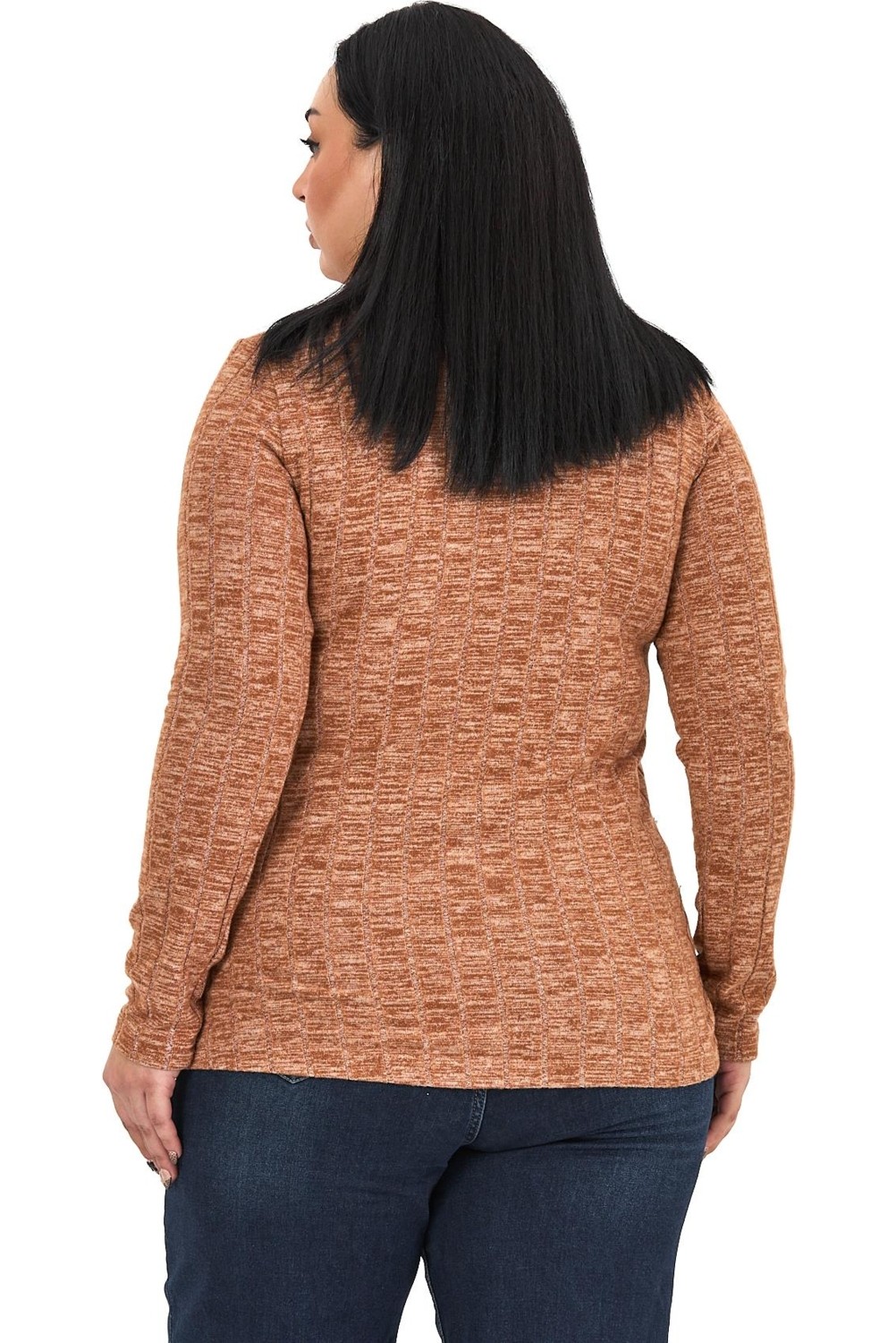 Disentis Modest Kadın Büyük Beden Yarım Balıkçı Uzun Kollu Bej Renk Triko Çizgili Body Slim Fit görsel 3