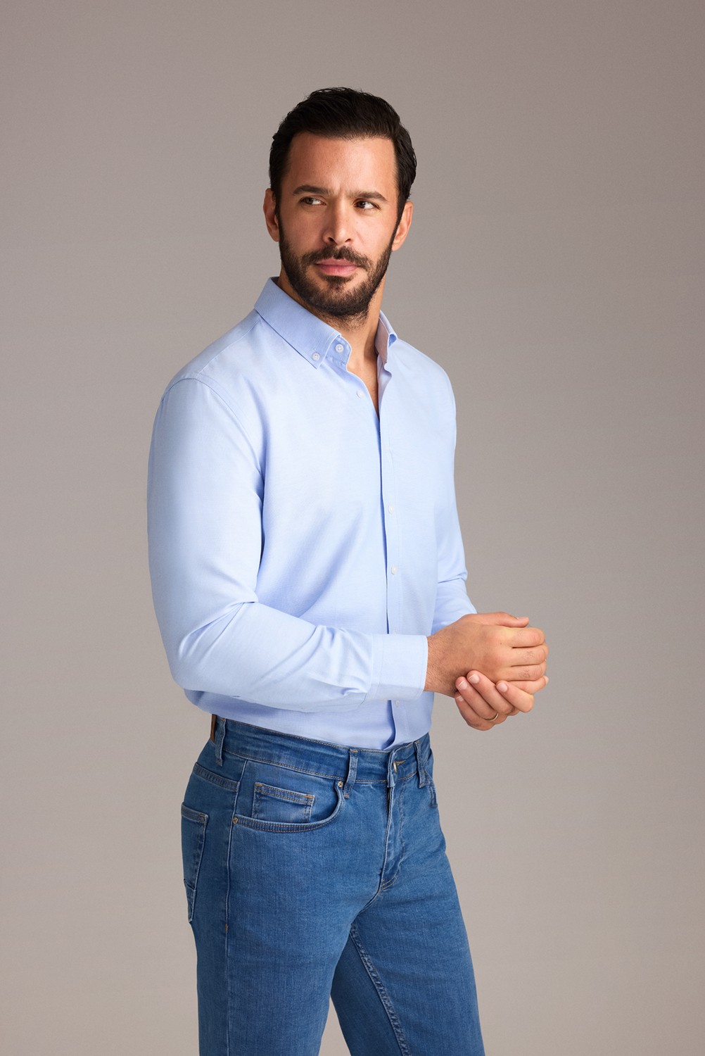 Kiğılı Uzun Kol Slim Fit Düğmeli Yaka Pamuklu Kolay Ütülenebilir 4 Mevsim Oxford Gömlek görsel 6