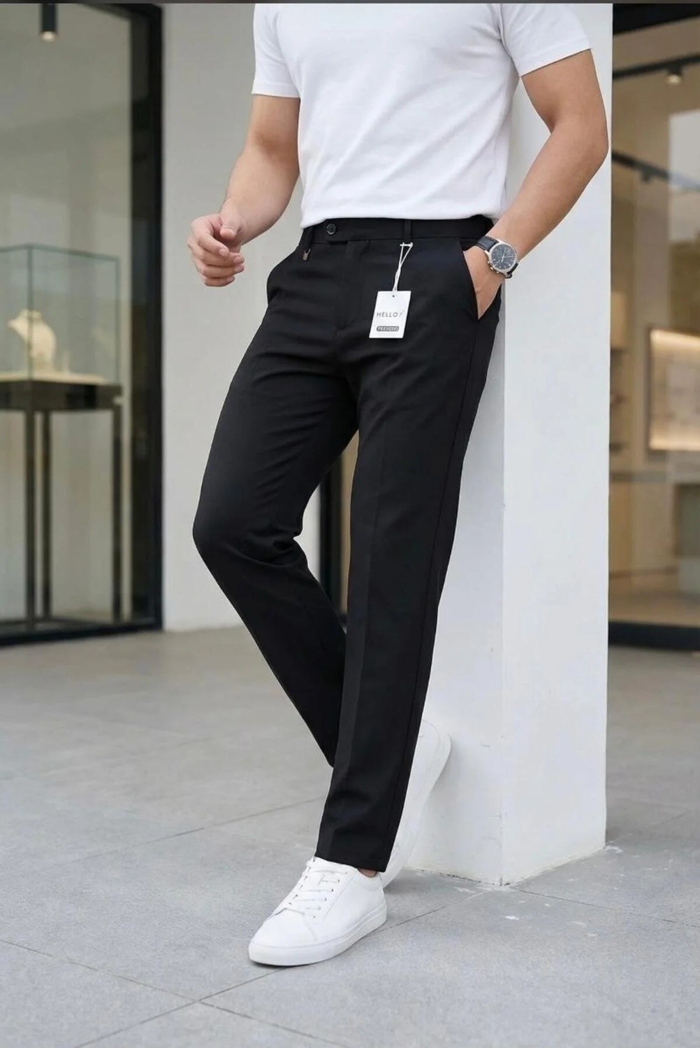 Ser Joven Erkek Siyah Slim Fit Likralı Yan Cep Bilek Boy Düz Kumaş Pantolon