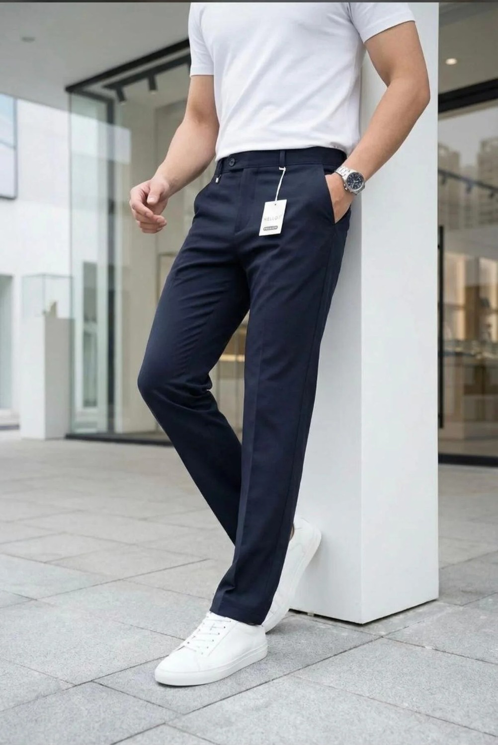 Ser Joven Erkek Siyah Slim Fit Likralı Yan Cep Bilek Boy Düz Kumaş Pantolon