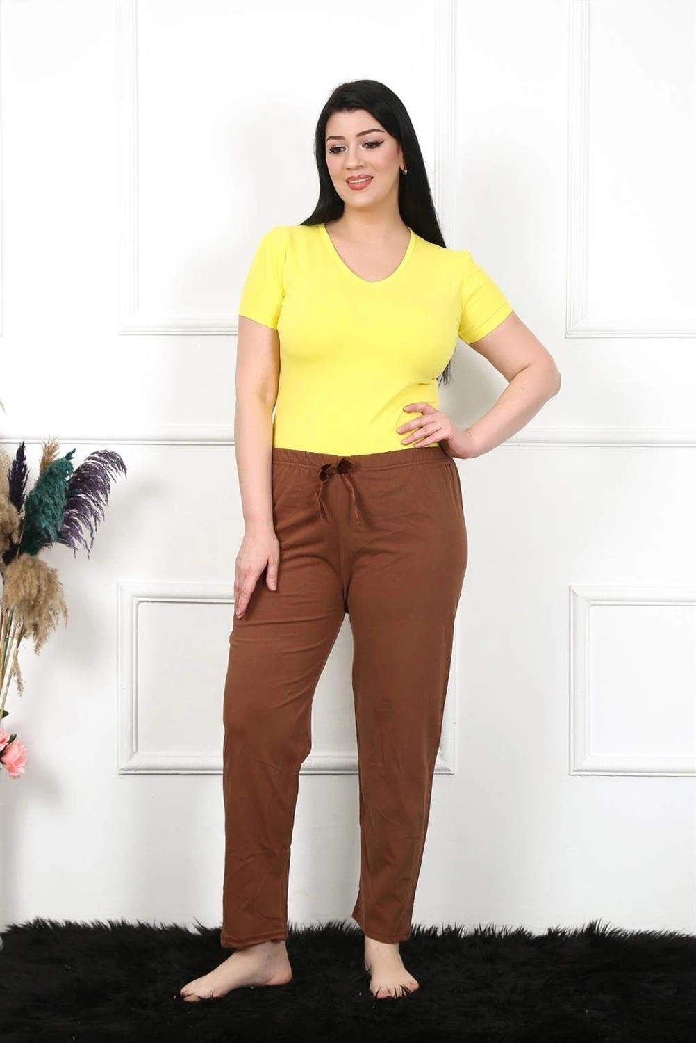 Melonika Kadın Pamuklu Büyük Beden Alt Pijama Kahve Çmş
