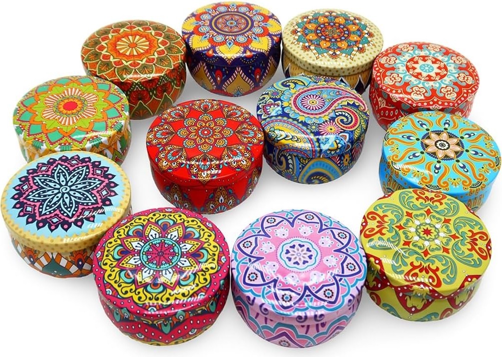 OEM Mandala Desenli Metal Kutuda Orta Boy Kokulu Mum (1 Adet)