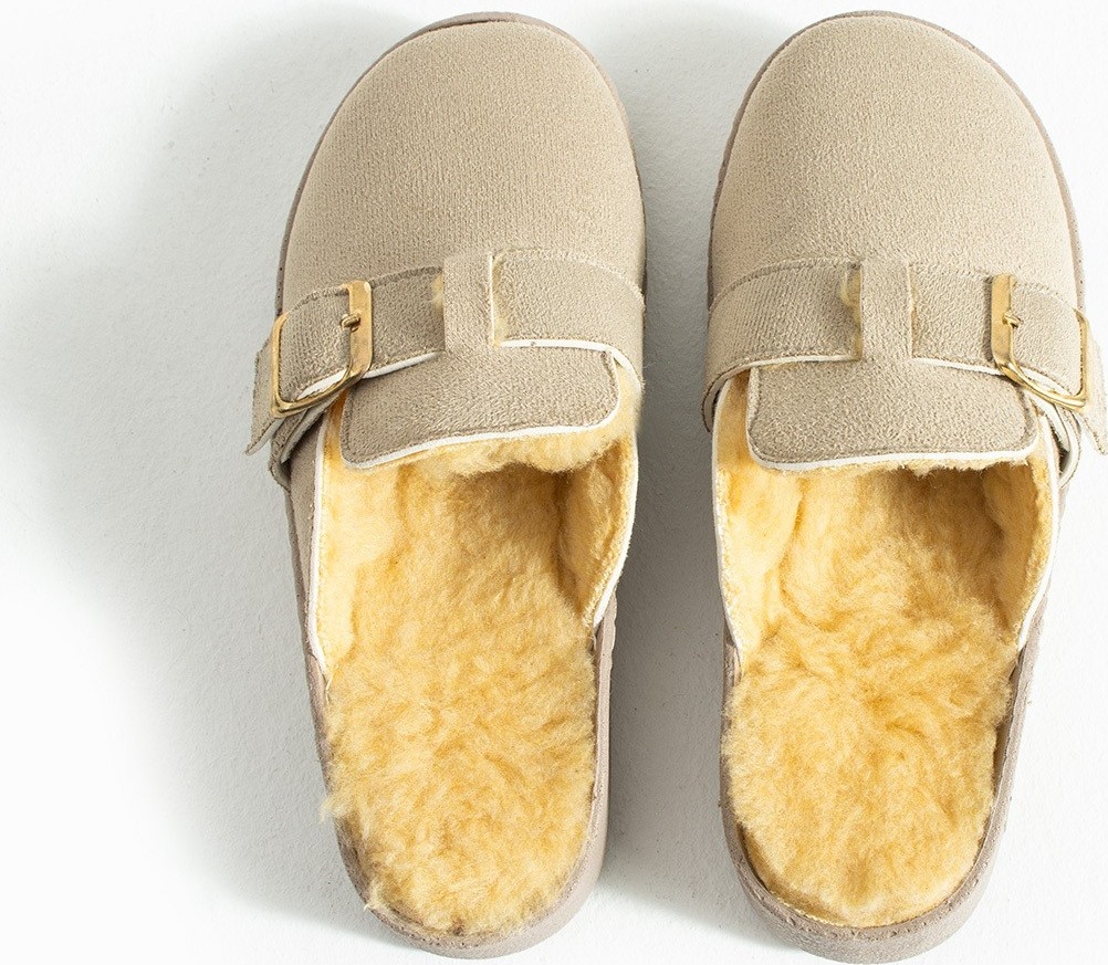 Polomia Comfort Sabo Içi Ithal Suni Kürklü Süet Tokalı Ayarlanabilir Outdoor Sıcak Ev Terliği-Alvin görsel 2