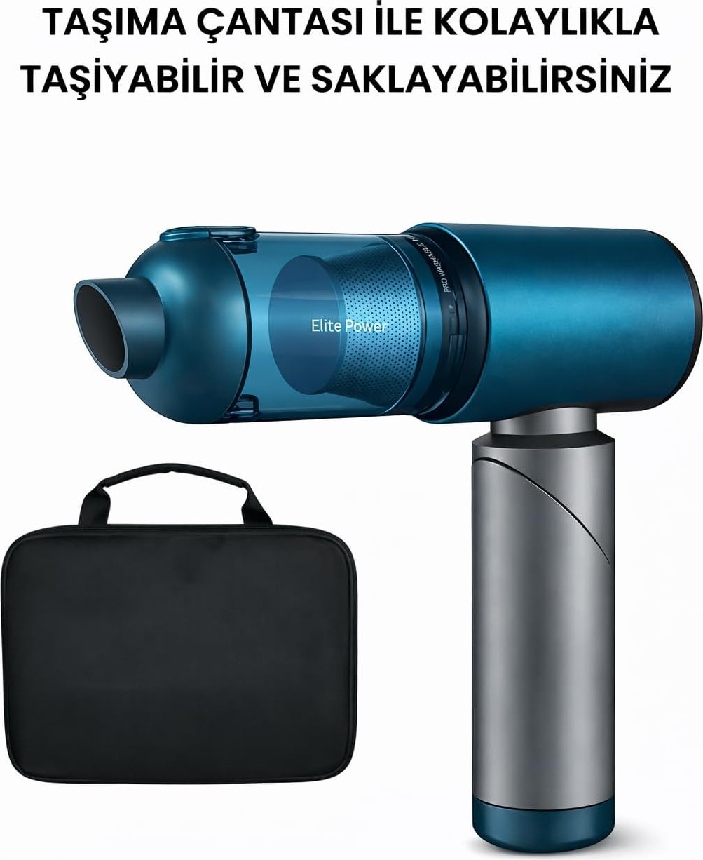 OEM 20.000 Pa Kablosuz El Süpürgesi, 120W Güç, 7800 Mah Batarya, 200 ml Toz Haznesi, 8 Başlıklı, Taşıma Çantalı Mini Araç & Ev Süpürgesi (Mavi) görsel 4