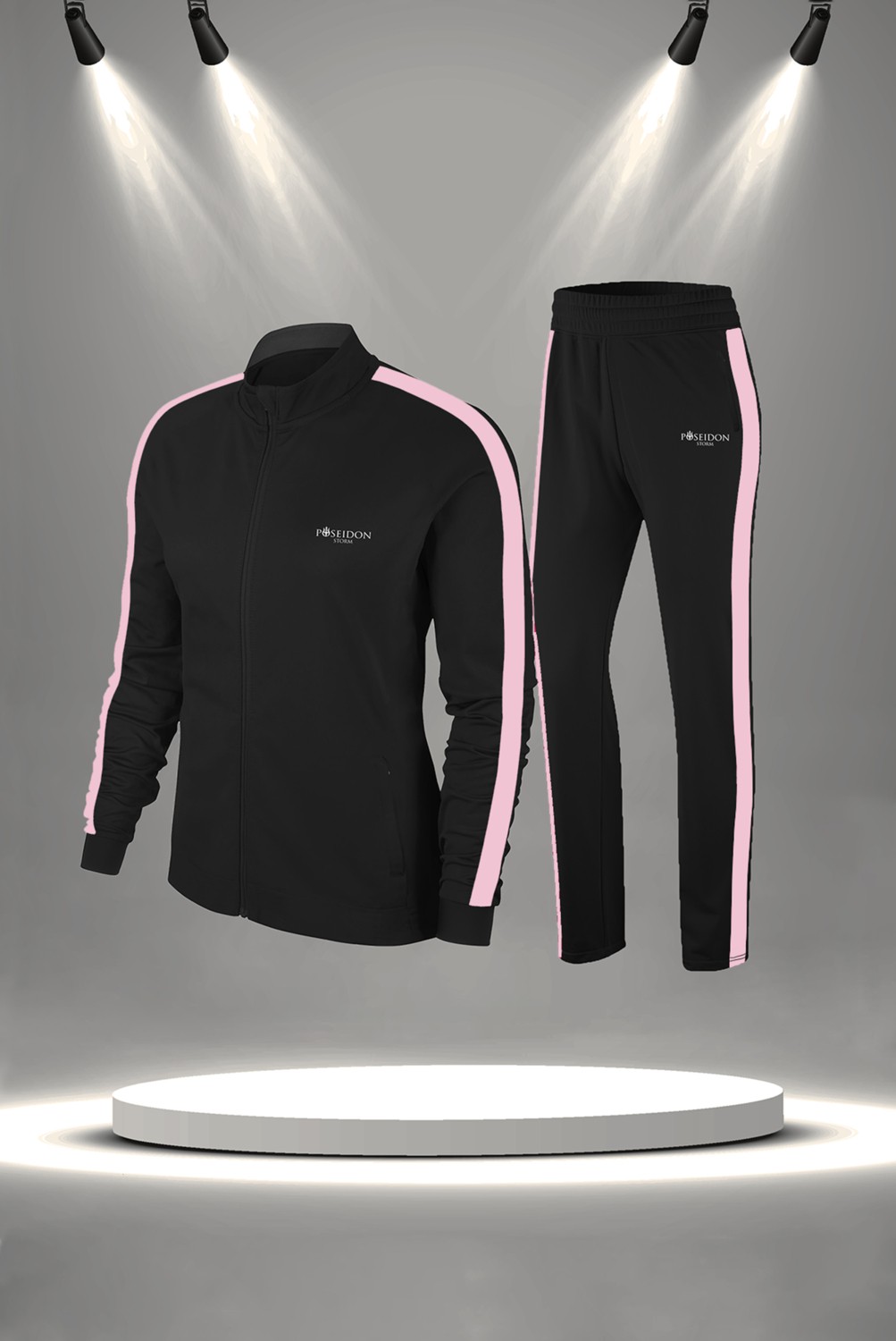 POSEIDON STORM Büyük Beden Kadın Siyah Supra Penye Kumaş Koşu Takımı Seti (4XL-10XL)