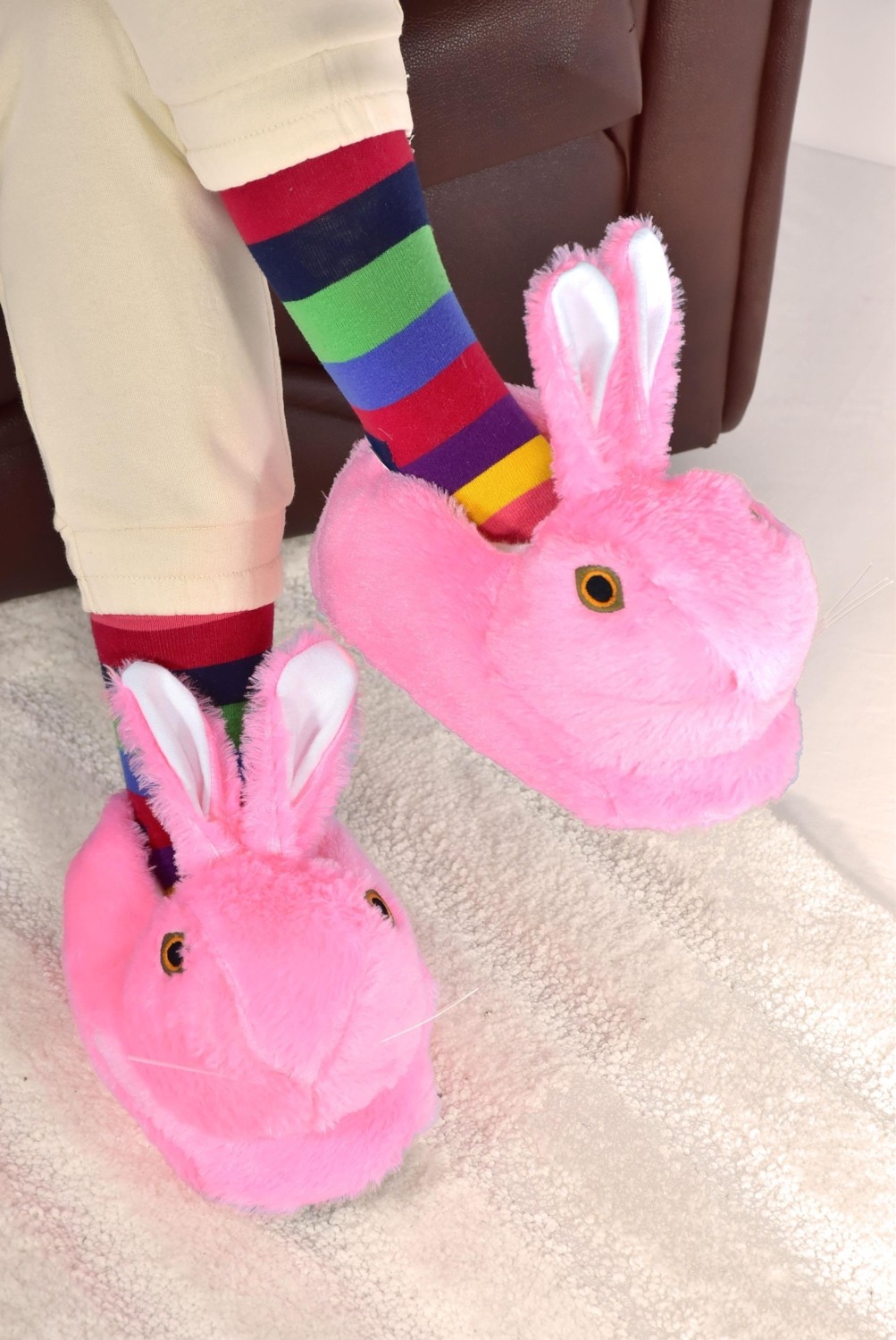 ModaOnn Tavşan Figürlü Peluş Ev Pandufu Unisex Yumuşak Beyaz Renkli Rahat Ayakkabı görsel 5