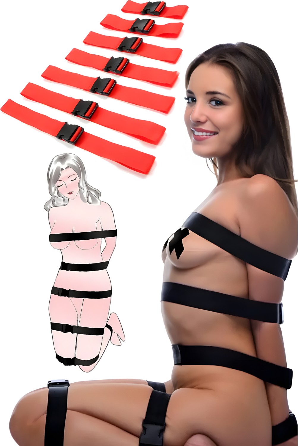 Heleni Mor Bdsm Fantazi Esaret Seti, Vücut Kısıtlama Esaret Sex Seti (7 Parça) görsel 7
