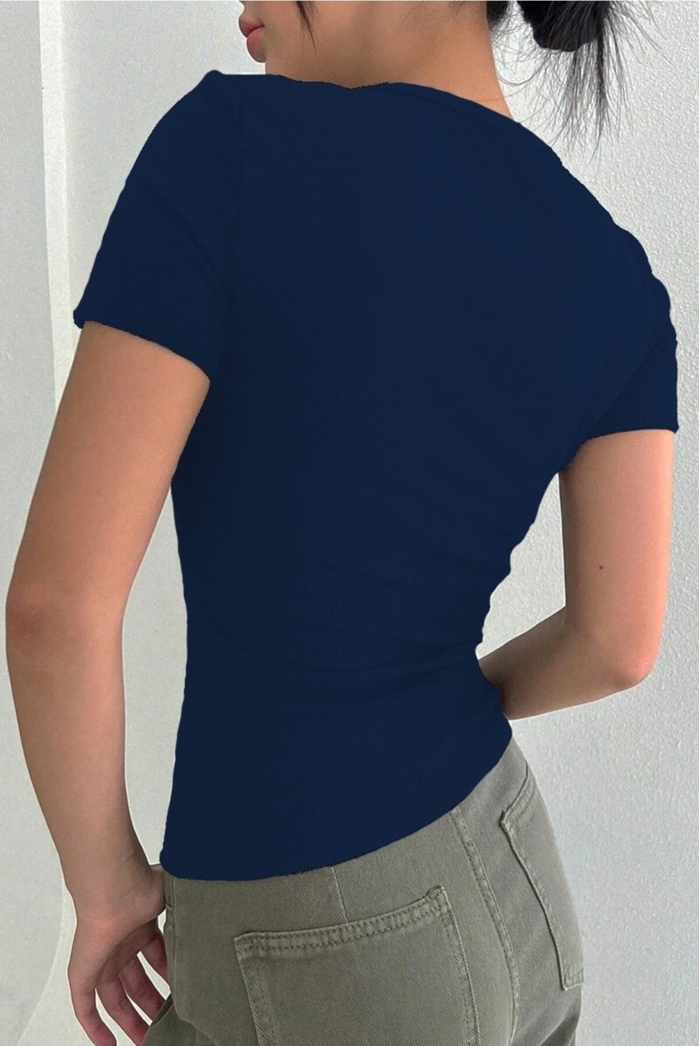 Rooted Kadın Havuz Yaka T-Shirt & Bluz , Likralı Fitilli Kaşkorse Kumaş görsel 7
