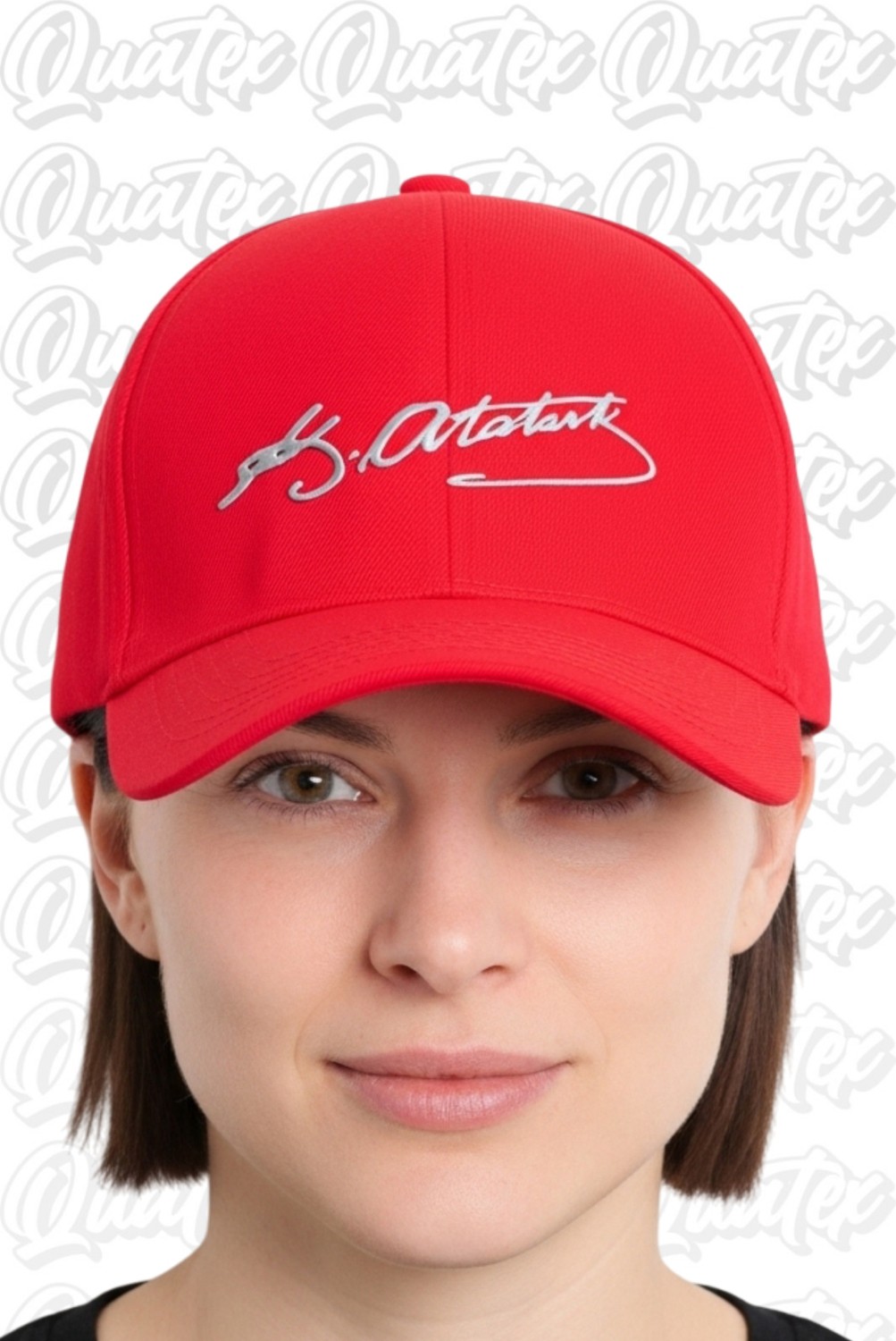 Quatex Atatürk Nakışlı Şapka, Kırmızı %100 Pamuk Gabardin Unisex Model görsel 2