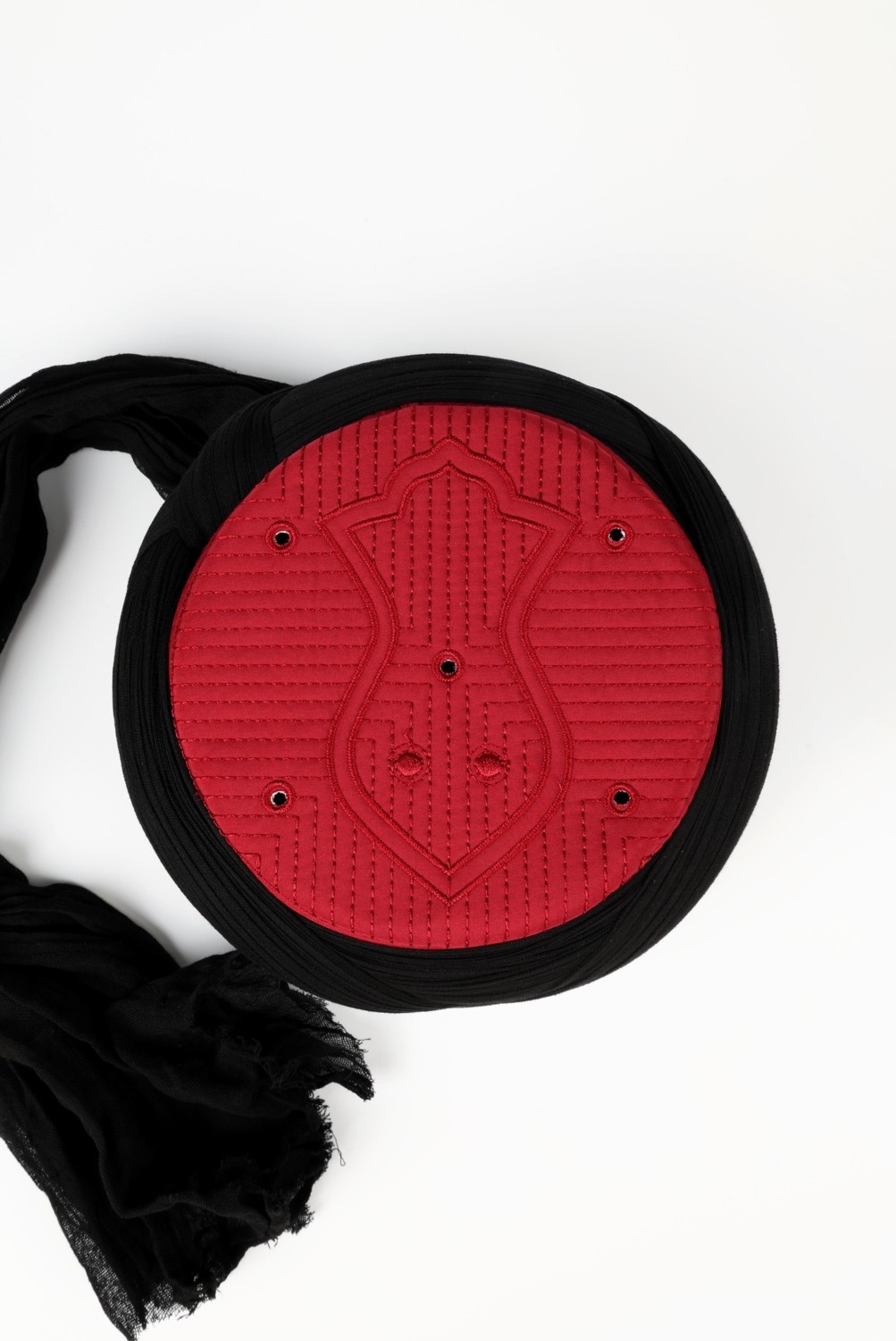 Sarıkhane Namaz Sarığı - Siyah Kumaş - Bordo Takke - Çapraz Sarım - Nâli Şerif - 7 Metre (Züabeli) görsel 3