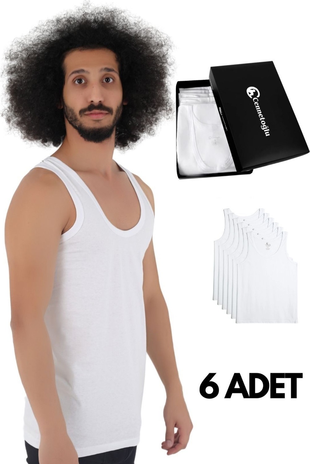 Cnt 6 Adet %100 Pamuk Beyaz Erkek Penye Atlet Ekonomik Paket görsel 4