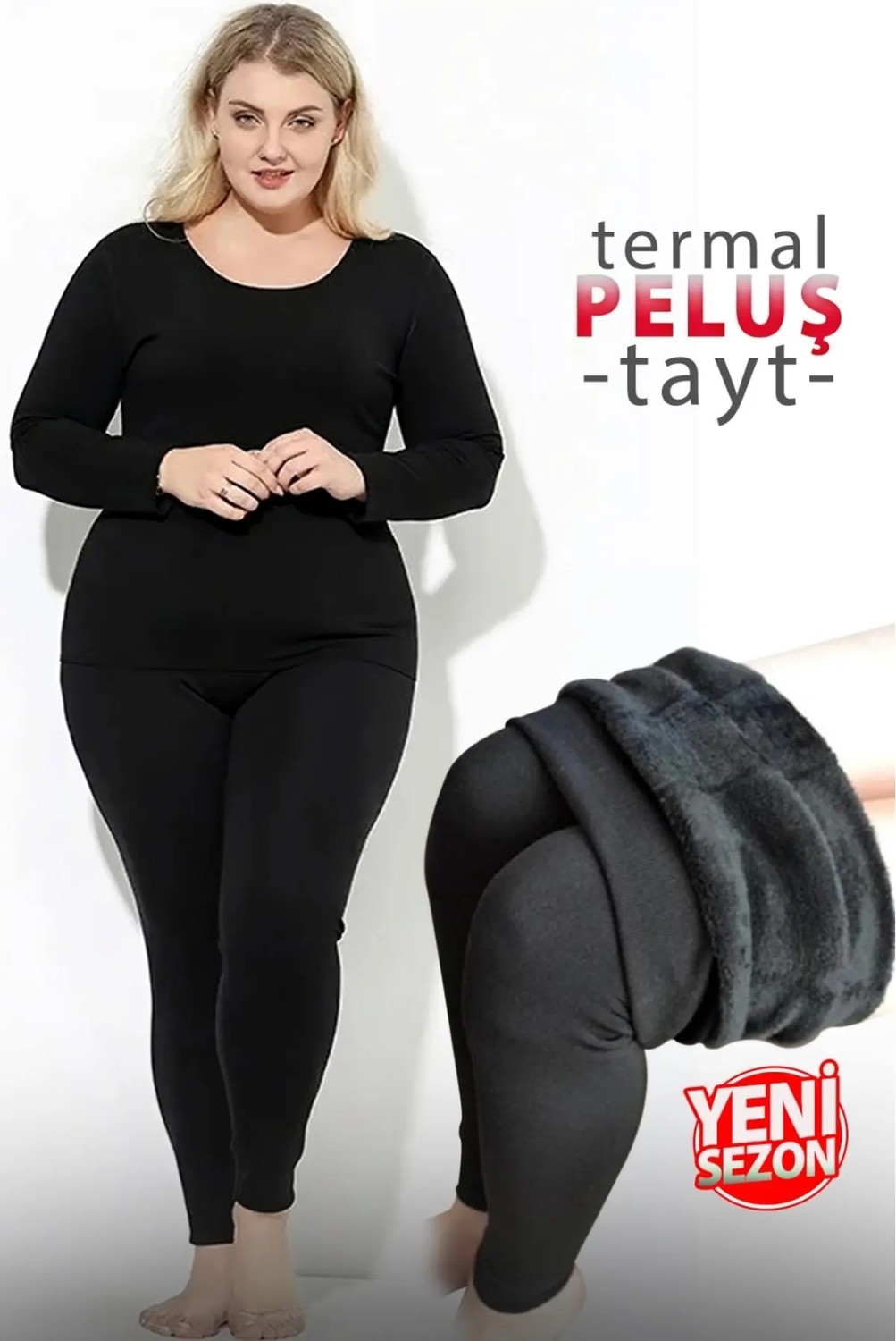 Kadın Dikişsiz Bileği Saran Peluşlu Termal Tayt 4XL Siyah Renkli Rahat Özellikler