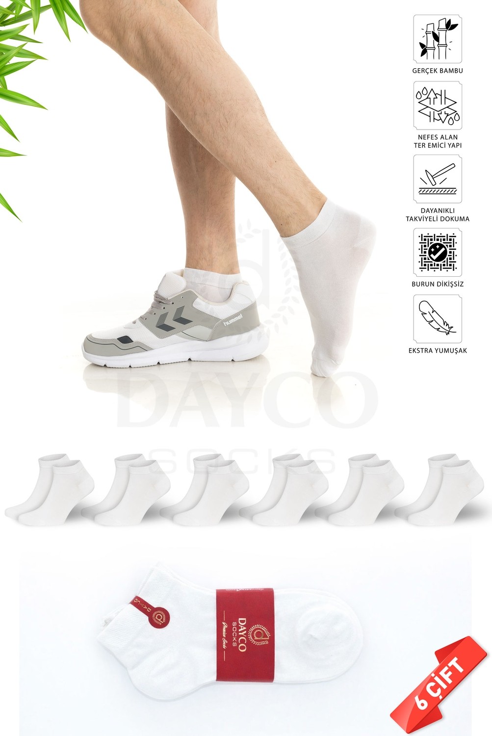Dayco Bambu Erkek Premium Patik Siyah Çorap 6'lı Set