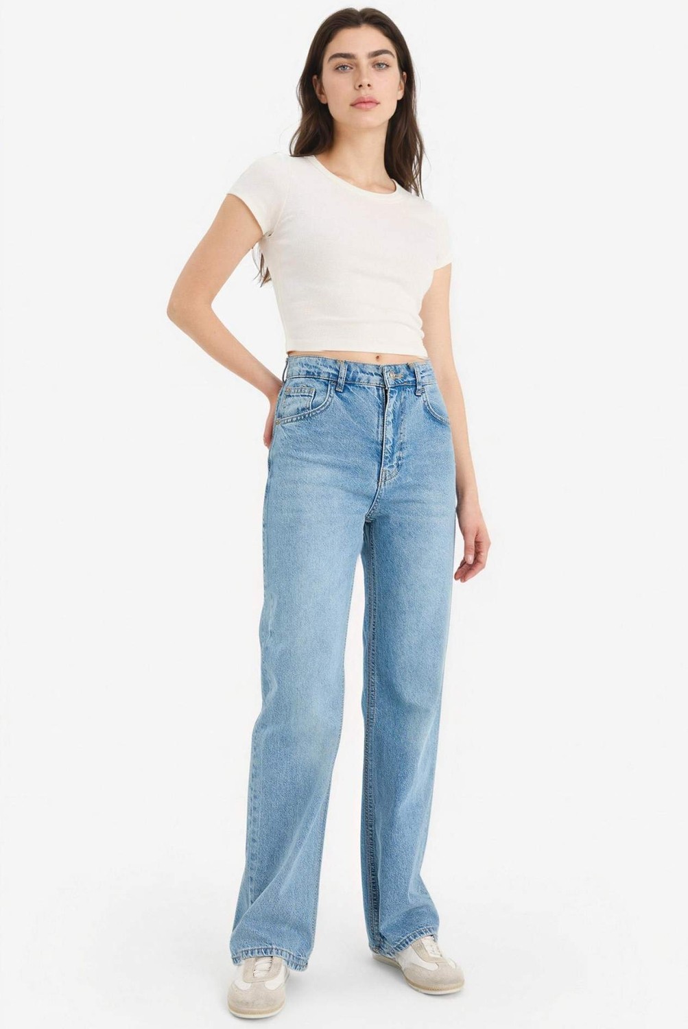 DeFacto %100 Pamuk 90's Wide Leg Yüksek Bel Uzun Jean Pantolon E4269AX26SP görsel 2