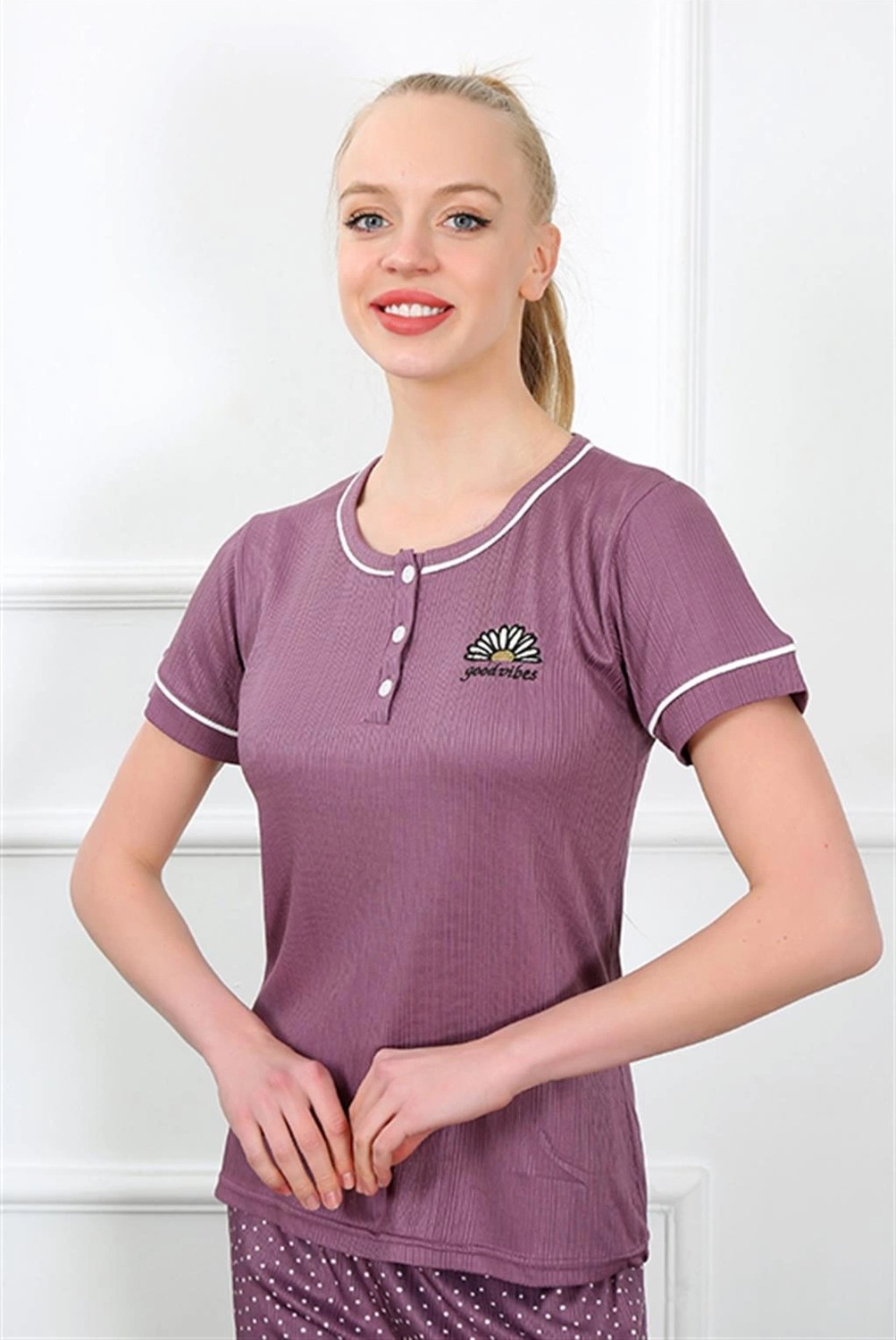 mery Kadın Mürdüm Kısa Kol Pijama Takım Mery görsel 2