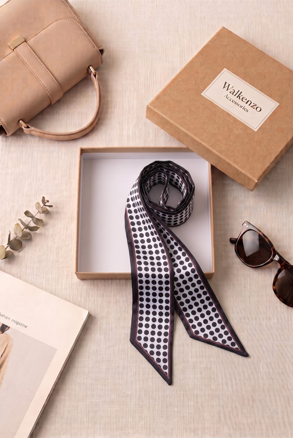 Walkenzo Pera Puantiye Desenli Çok Amaçlı Kadın Fular Bandana - Saç, El ve Çanta Aksesuarı