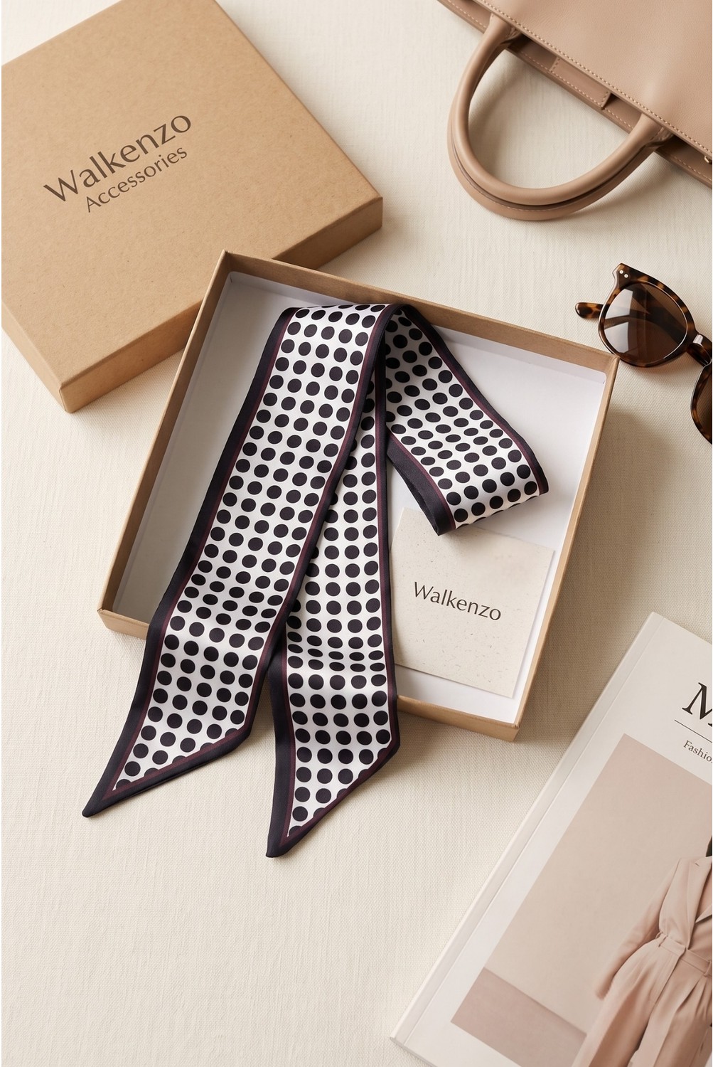 Walkenzo Pera Puantiye Desenli Çok Amaçlı Kadın Fular Bandana - Saç, El ve Çanta Aksesuarı görsel 2