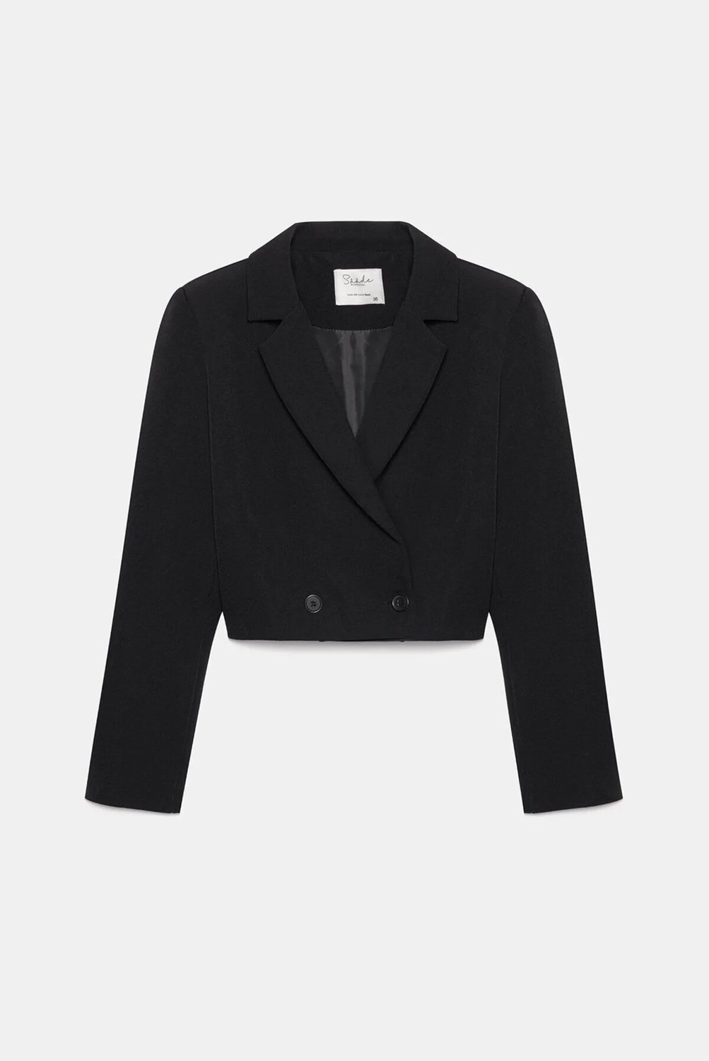 Saade Siyah Kruvaze Crop Blazer Ceket Kadın %100 Pamuk Dokuma Kumaş Hafif ve Rahat görsel 8