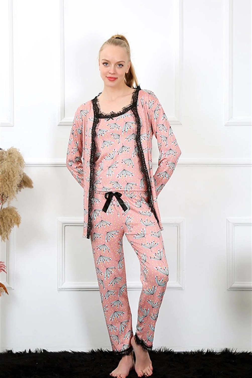 Melonika Kadın 3'lü Somon Sabahlık Pijama Takım Çmş