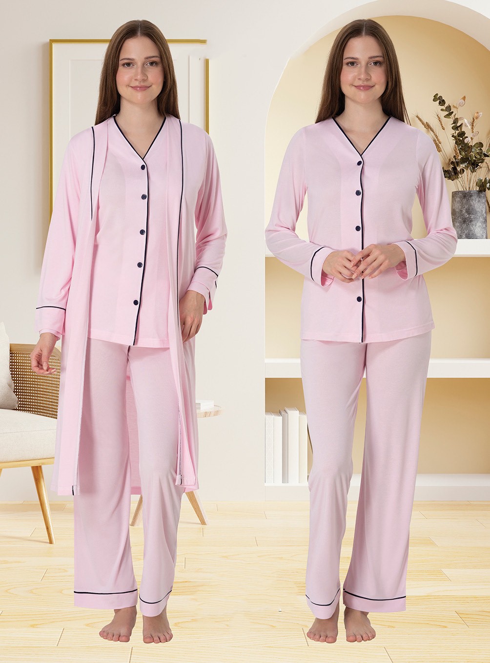 Effort t Lohusa Sabahlıklı Pijama Takımı Ekru - 5074 görsel 3