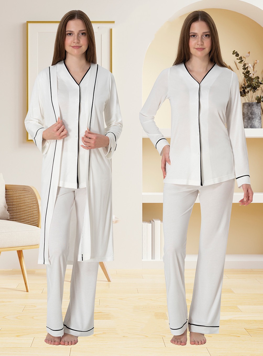 Effort t Lohusa Sabahlıklı Pijama Takımı Ekru - 5074 görsel 4