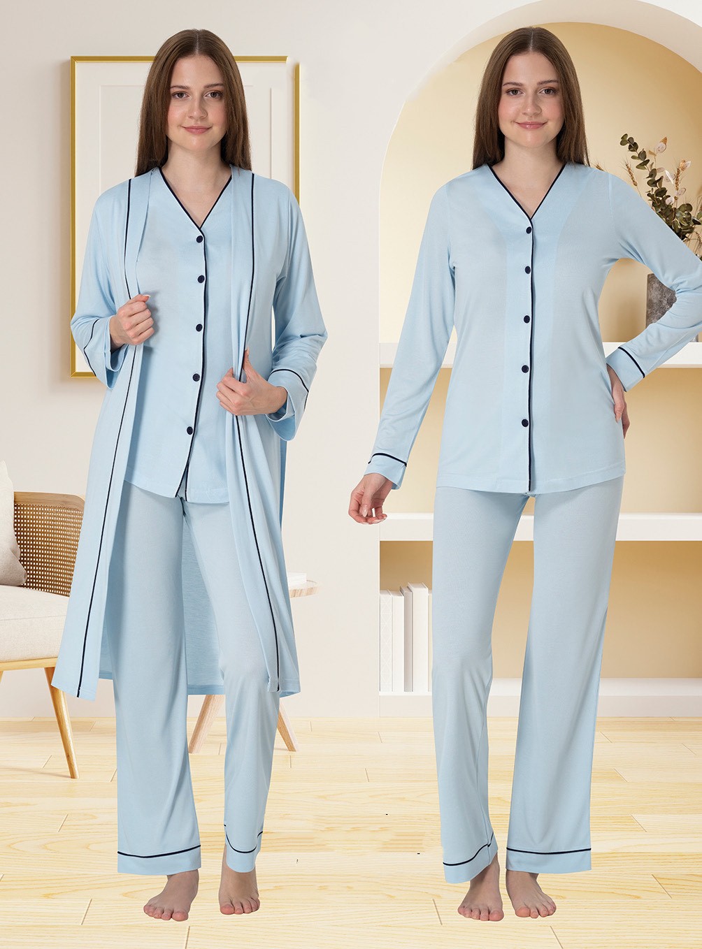 Effort t Lohusa Sabahlıklı Pijama Takımı Ekru - 5074 görsel 5