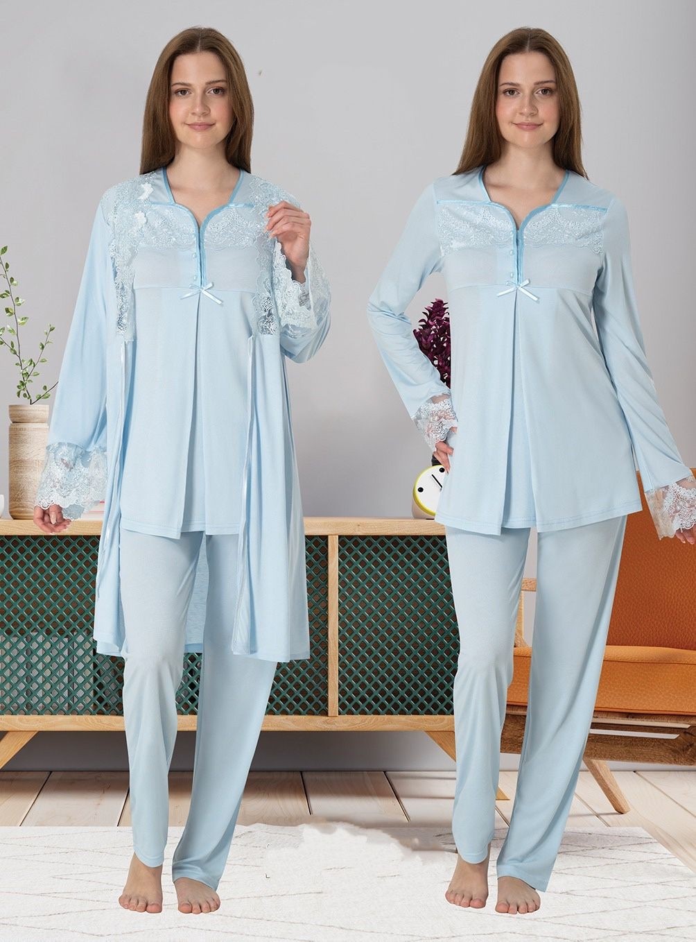 Effort Dvina Effortt Lohusa Sabahlıklı Pijama Takımı Pembe - 4084