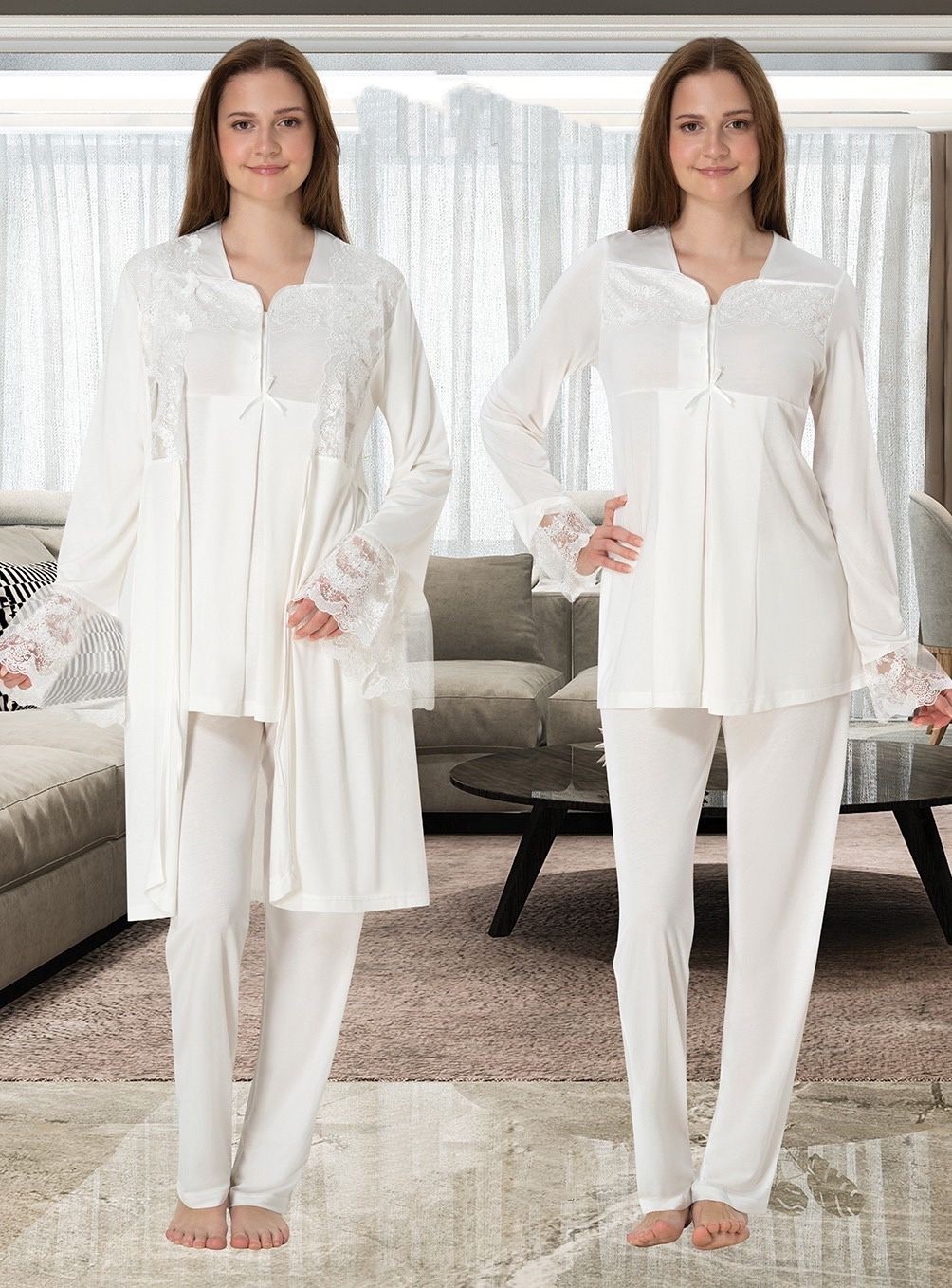 Effort Dvina Effortt Lohusa Sabahlıklı Pijama Takımı Pembe - 4084 görsel 4