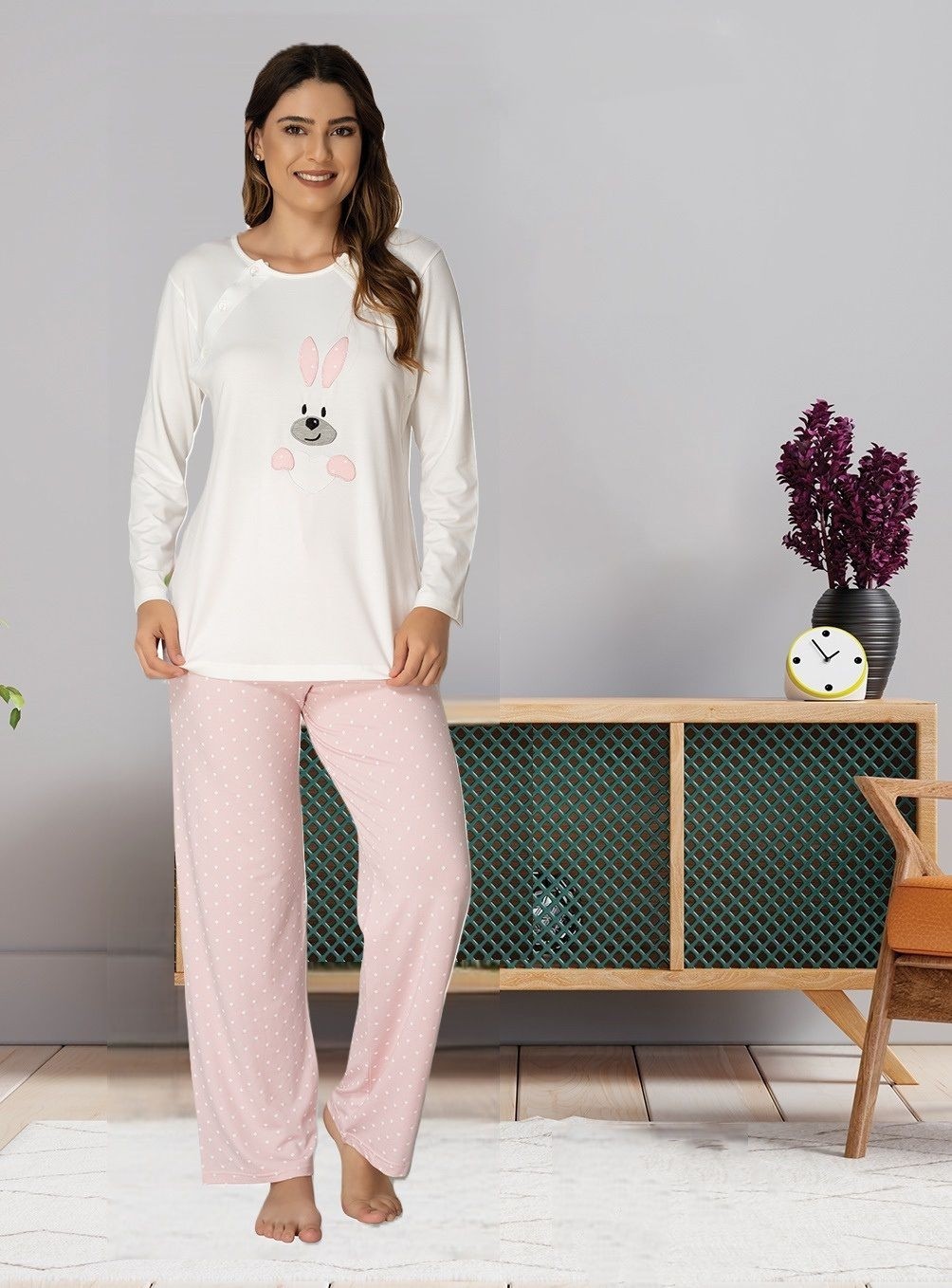 Effort Dvina Effortt Lohusa Hayvan Figürlü Pijama Takımı Mavi - 3094