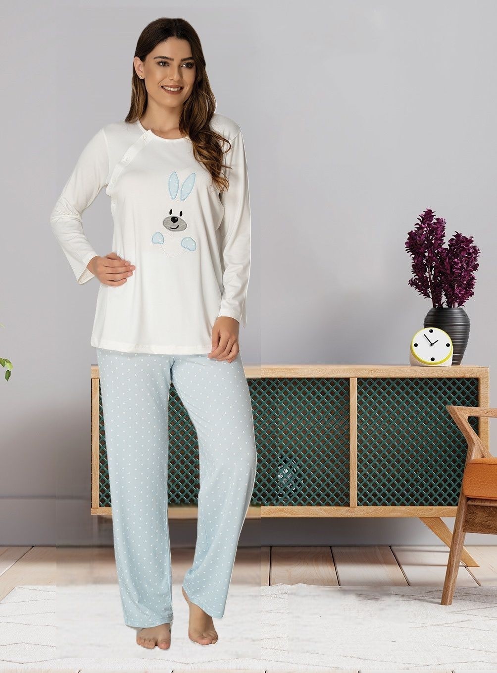 Effort Dvina Effortt Lohusa Hayvan Figürlü Pijama Takımı Mavi - 3094 görsel 2