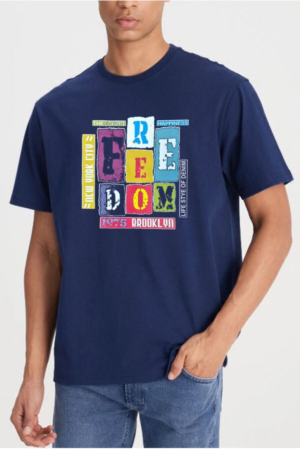 Medinenur Feedom Baskılı Unisex Bisiklet Yaka T-Shirt görsel 4
