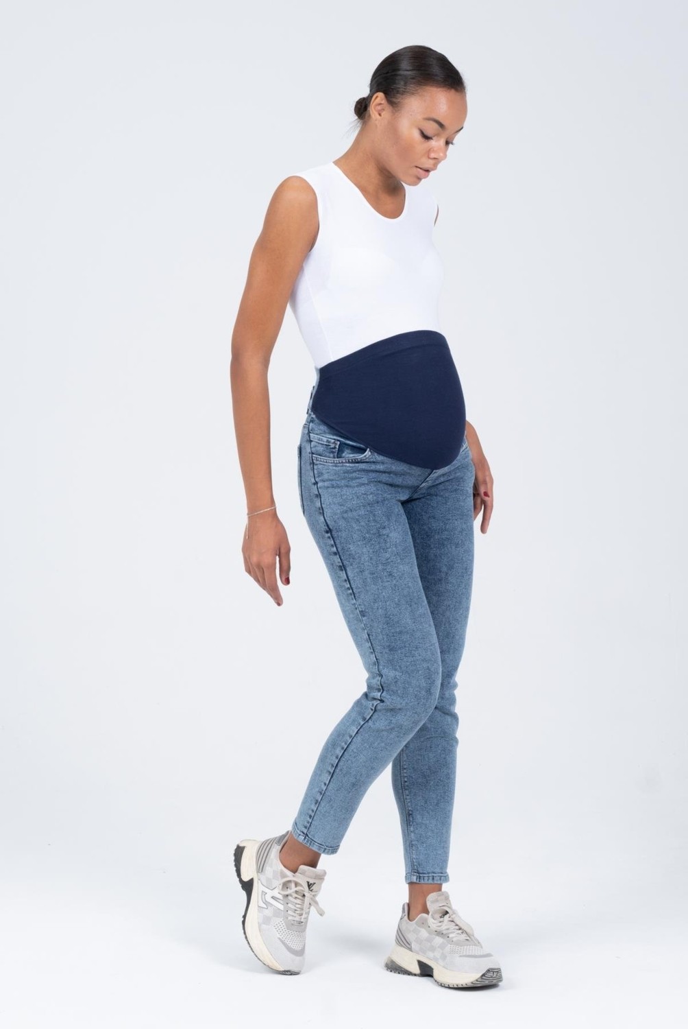 Busa Kadın Hamile Mom Fit Mavi Kot Pantolon Esnek Karın Bantlı %97 Pamuklu görsel 2